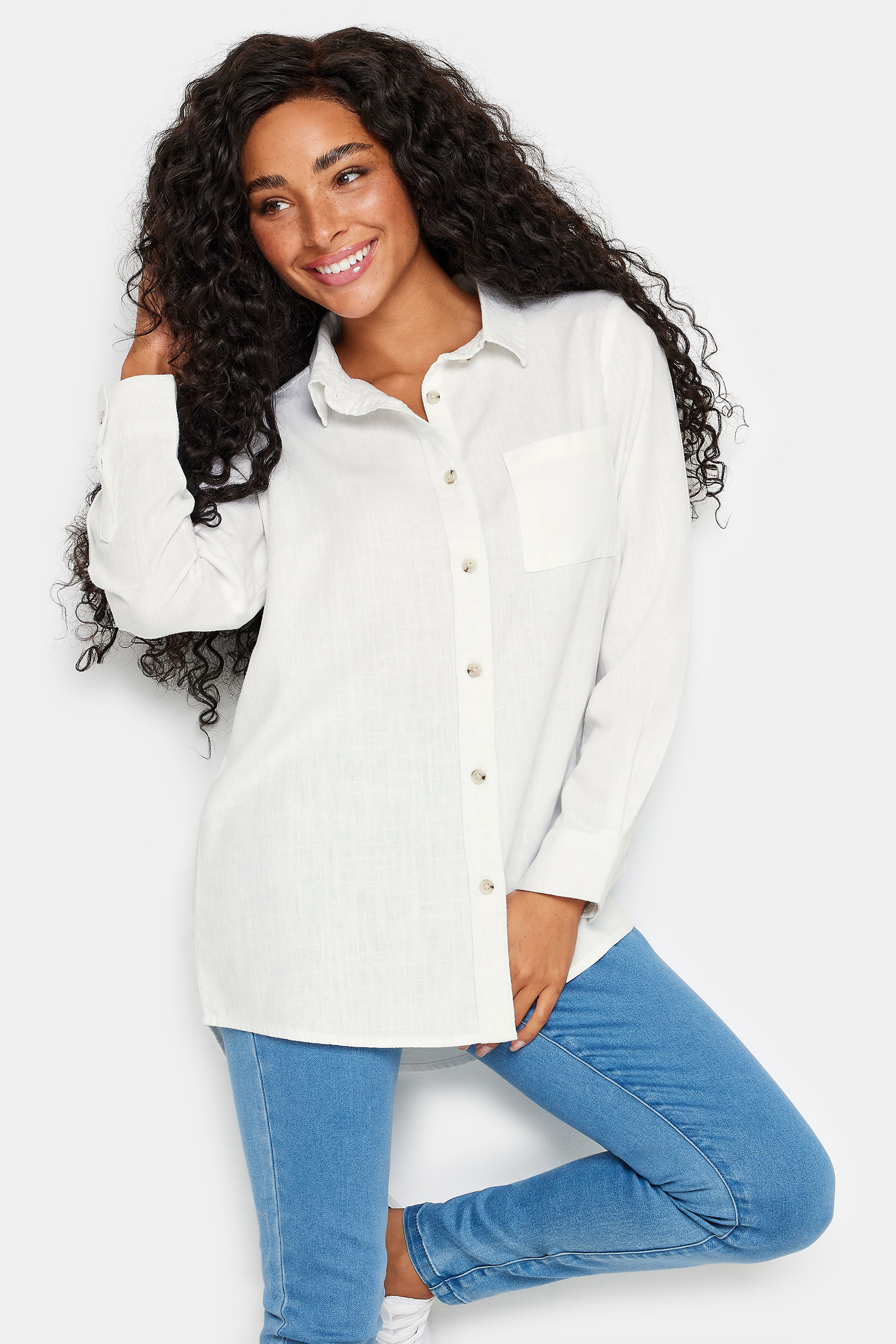 M&Co Petite White Linen Long Sleeve Shirt | M&Co 3
