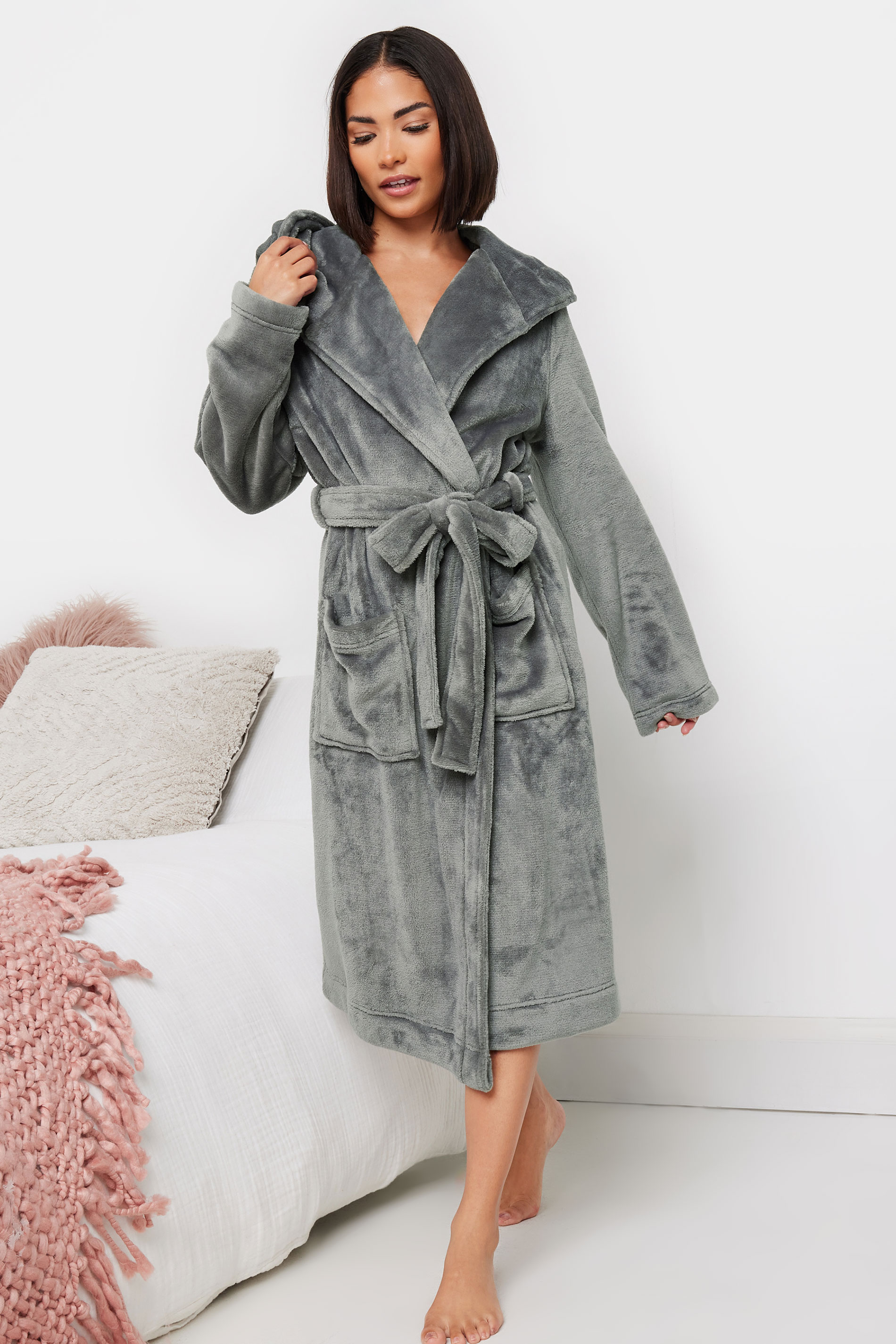 PixieGirl Petite Women's Grey Hooded Dressing Gown | PixieGirl 1