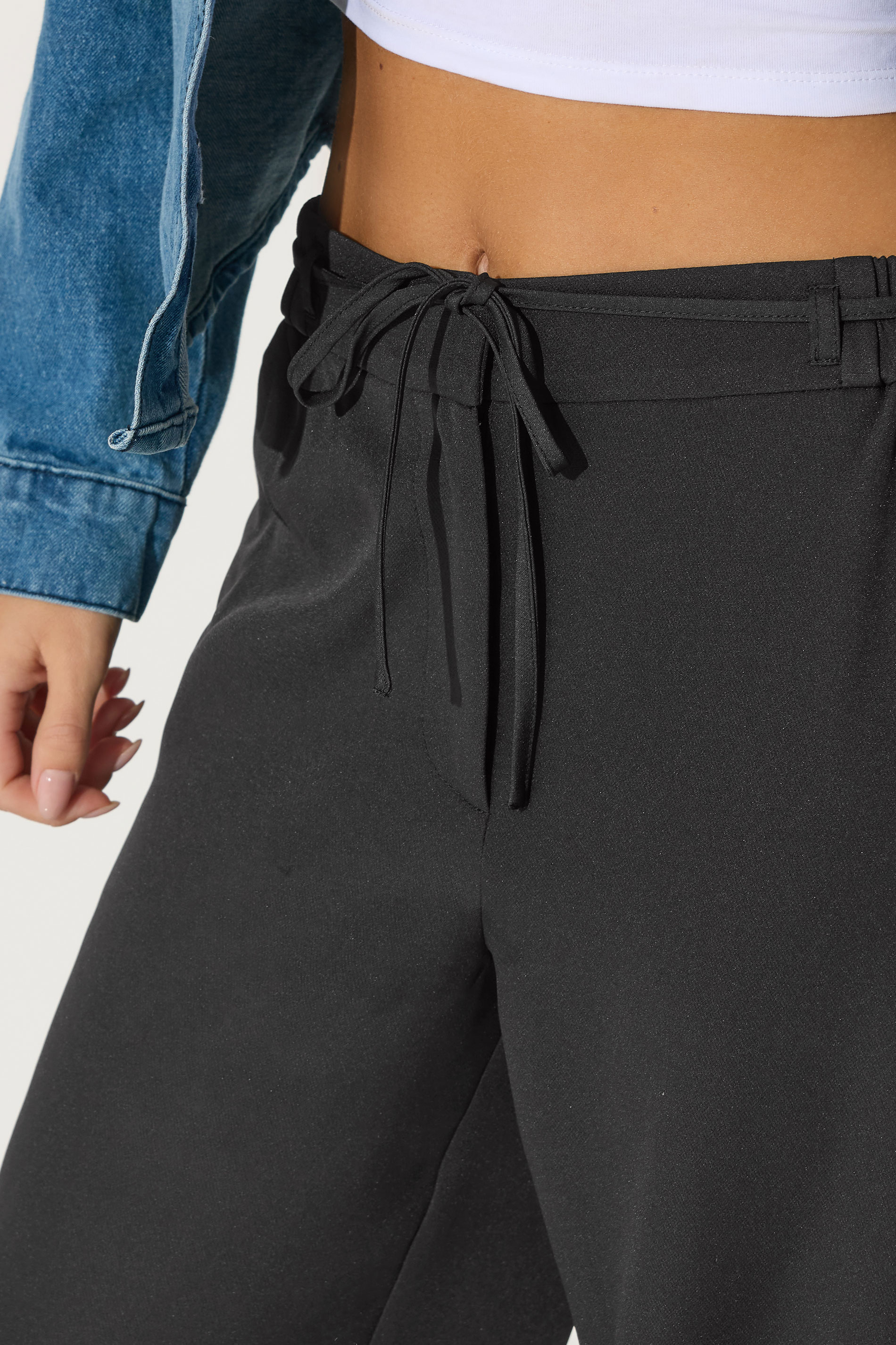 PixieGirl Petite Women's Black Tie Pinktuck Trousers | PixieGirl 4