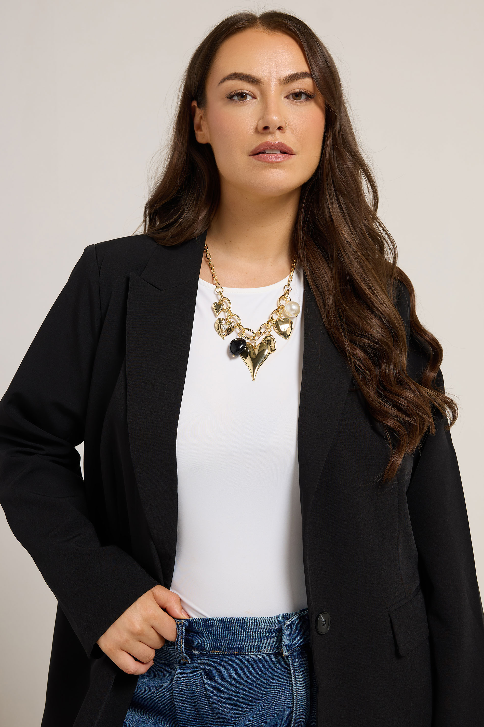 Gold Tone Statement Heart Charm Necklace | Yours Clothing 1