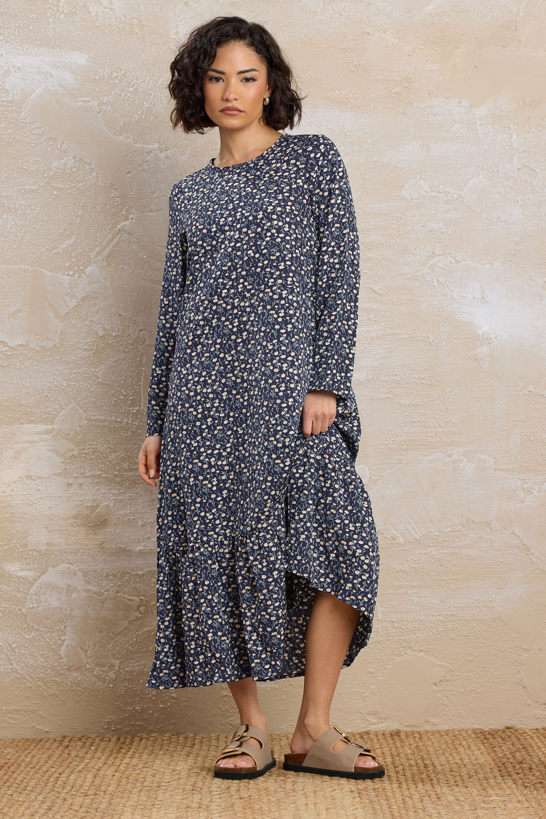 PixieGirl Petite Women's Navy Blue Floral Tiered Midaxi Dress | PixieGirl 2