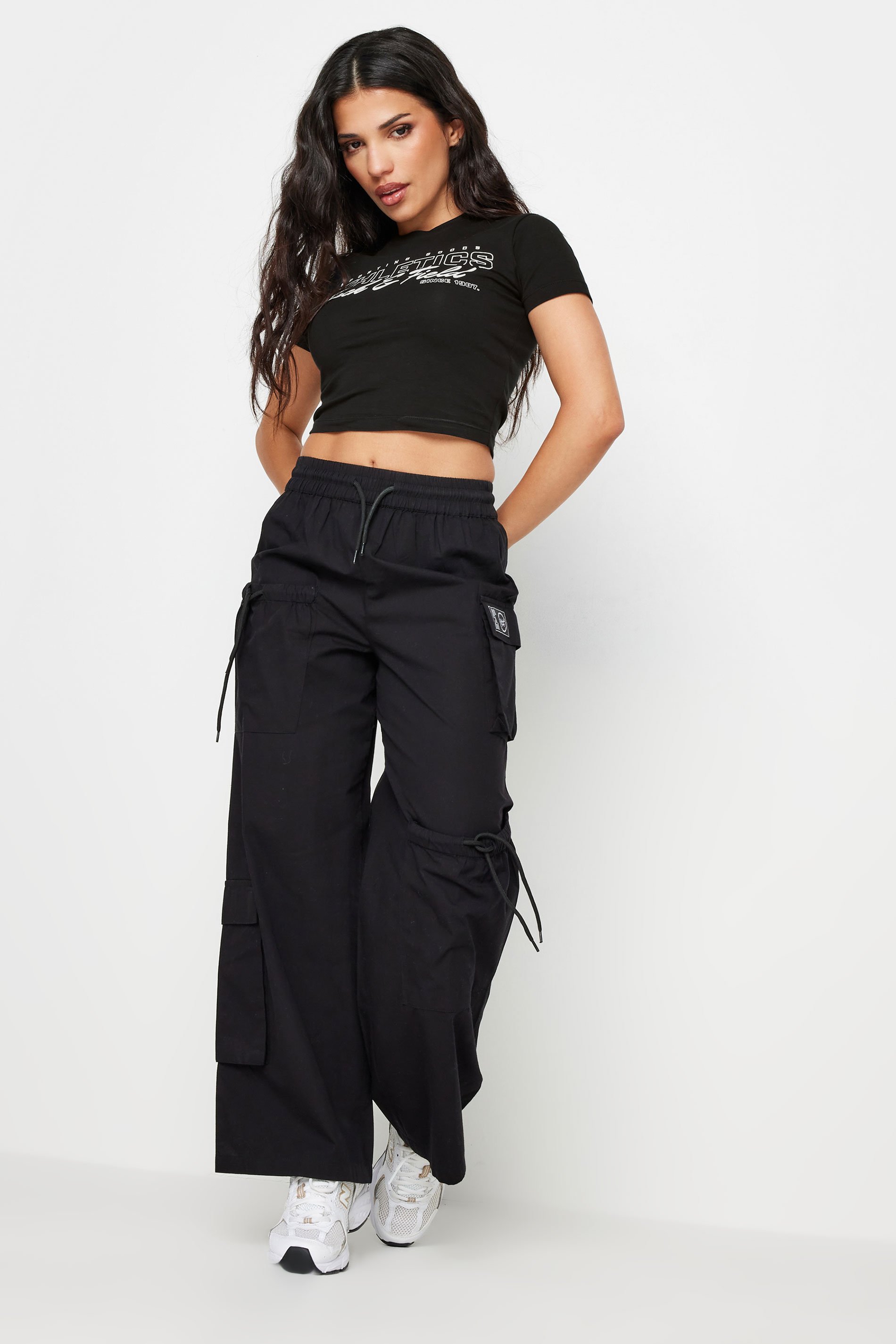 PixieGirl Petite Women's Black Athletics Slogan Crop Top | PixieGirl 3