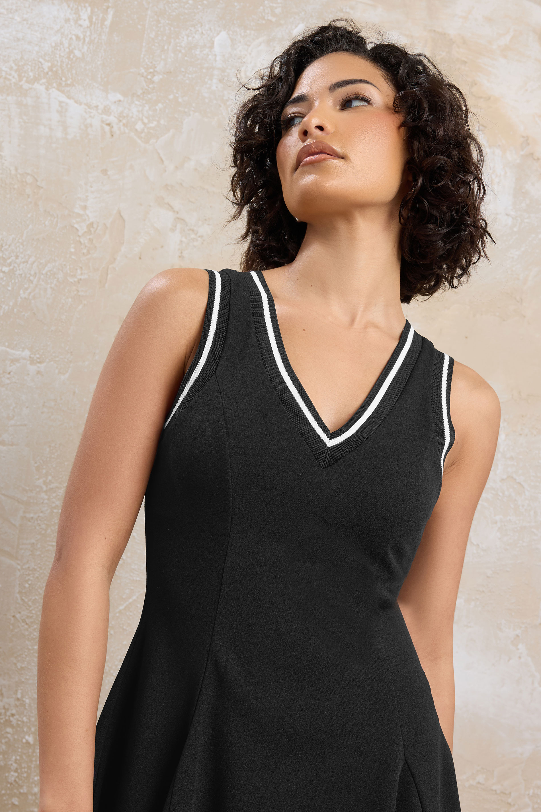 PixieGirl Petite Women's Black Contrast Trim Sports Mini Dress | PixieGirl 4