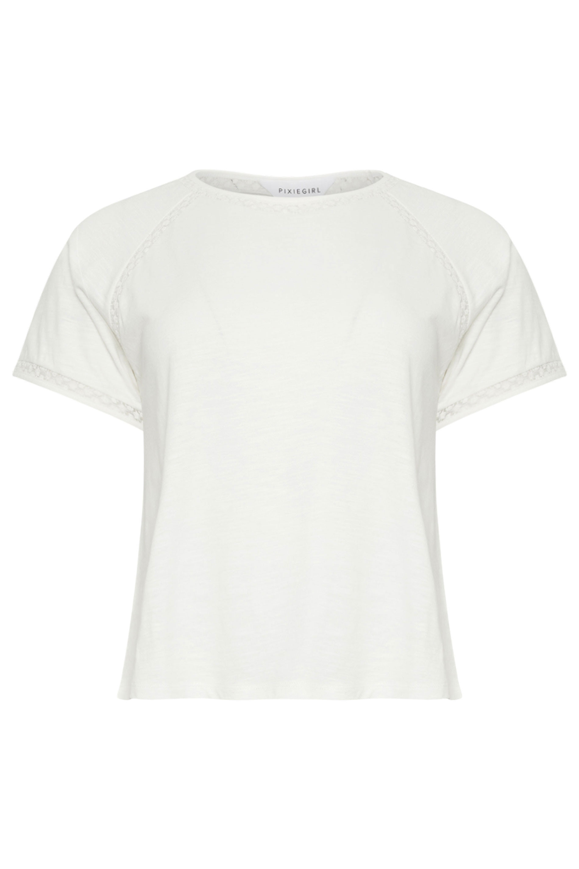 PixieGirl Petite Women's Ivory White Crochet Detail T-Shirt | PixieGirl 5