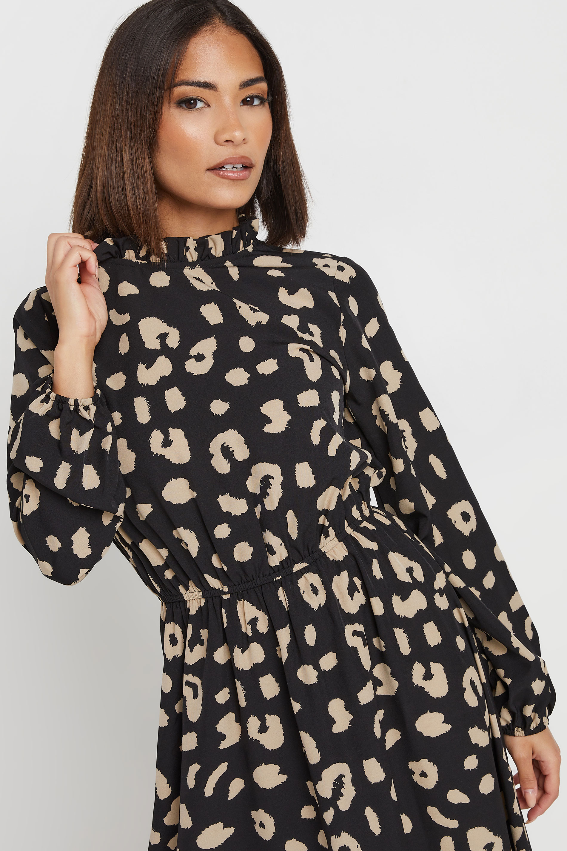 PixieGirl Petite Women's Black Animal Print High Neck Dress | PixieGirl 4