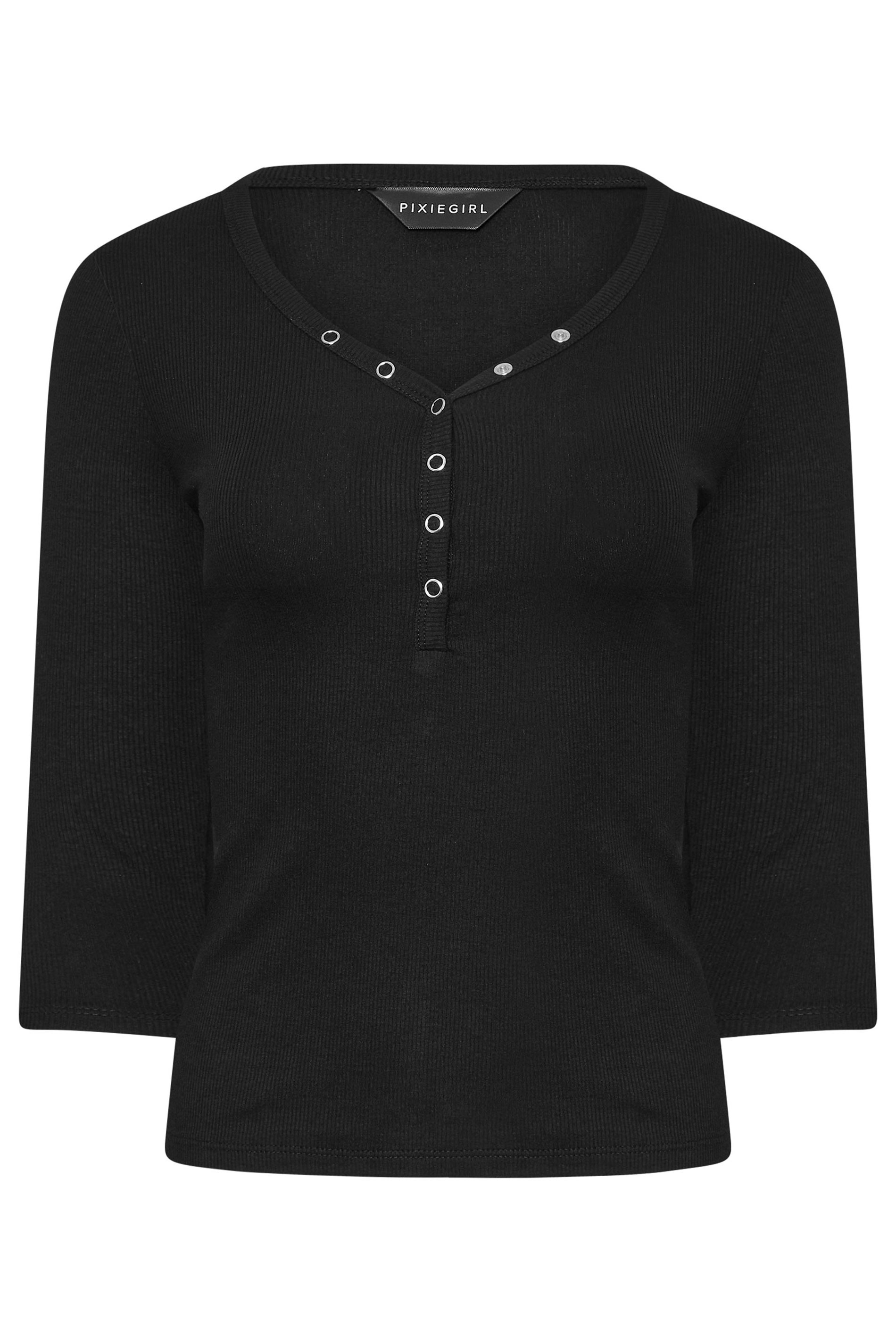 PixieGirl Petite Women's Black Button Henley Top | PixieGirl 5