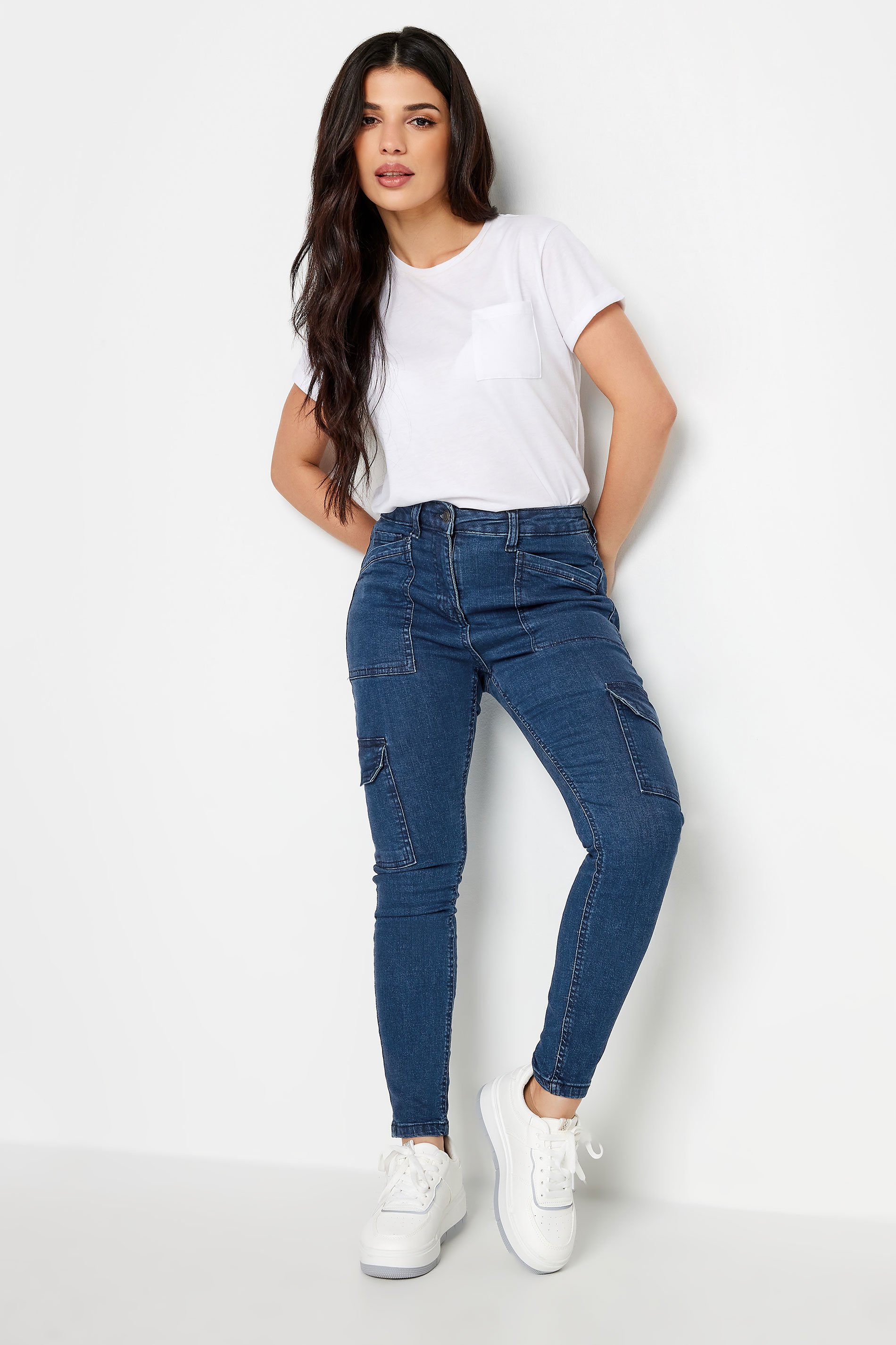 PixieGirl Petite Womens Blue Pocket Detail Cargo Skinny Jeans | PixieGirl 1