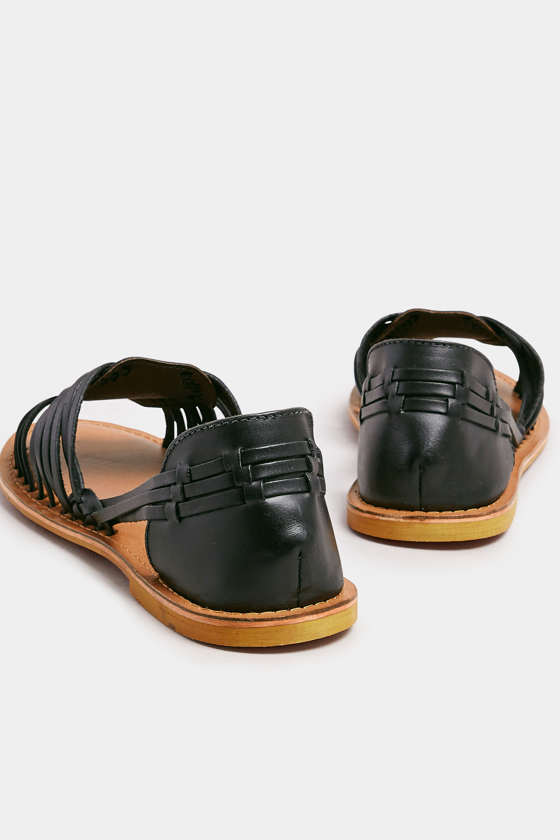 Black Leather Woven Flat Sandals In Wide E Fit & Extra Wide EEE Fit | Yours Clothing 5