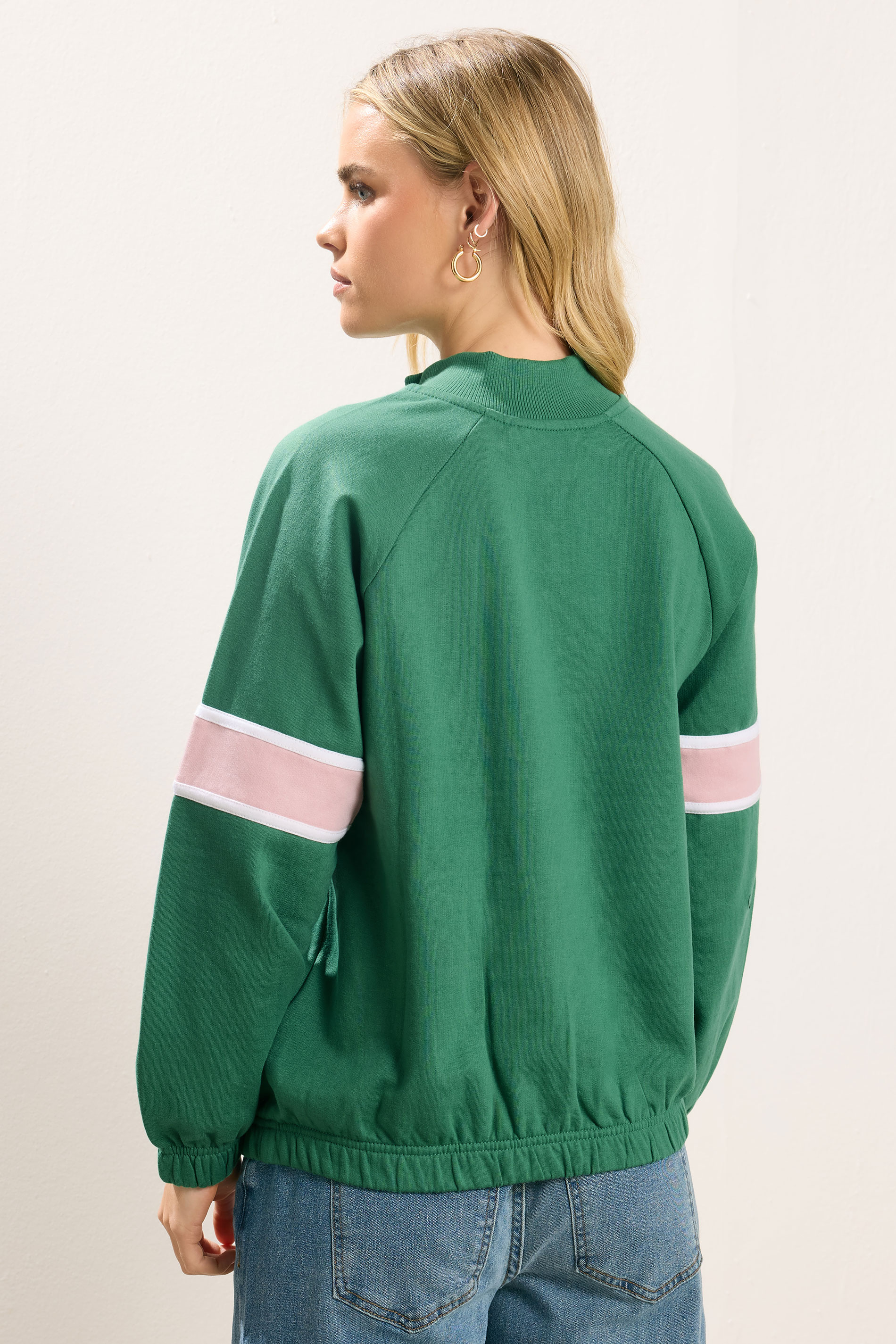 PixieGirl Petite Women's Green Stripe Quarter Zip Sweatshirt | PixieGirl 3