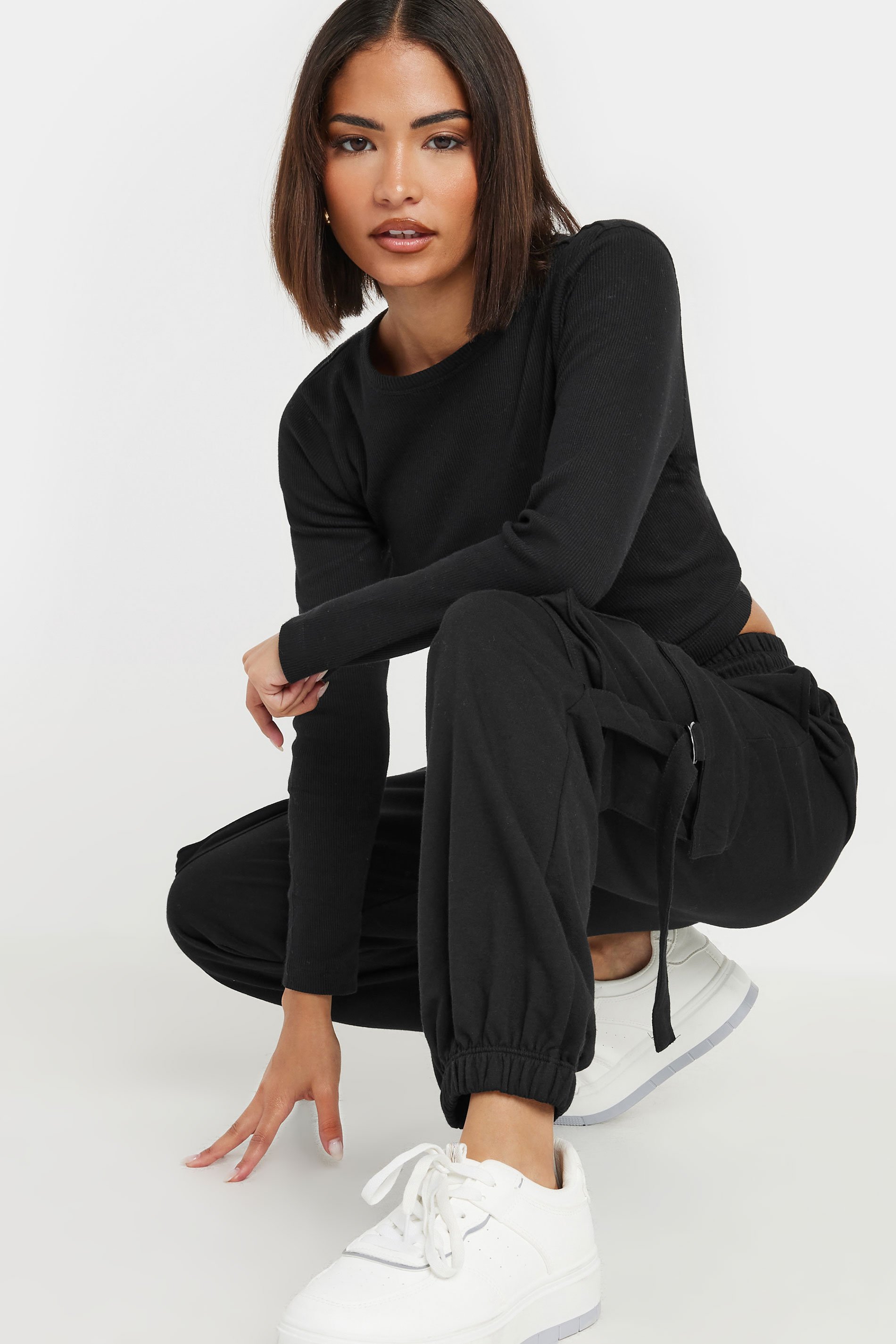 PixieGirl Petite Womens Black Cargo Joggers | PixieGirl 4