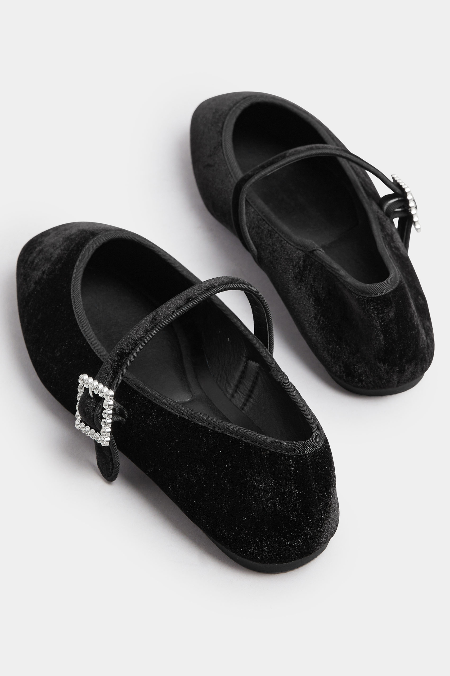 Black Velvet Diamante Buckle Mary Janes In Extra Wide EEE Fit | Yours Clothing 5
