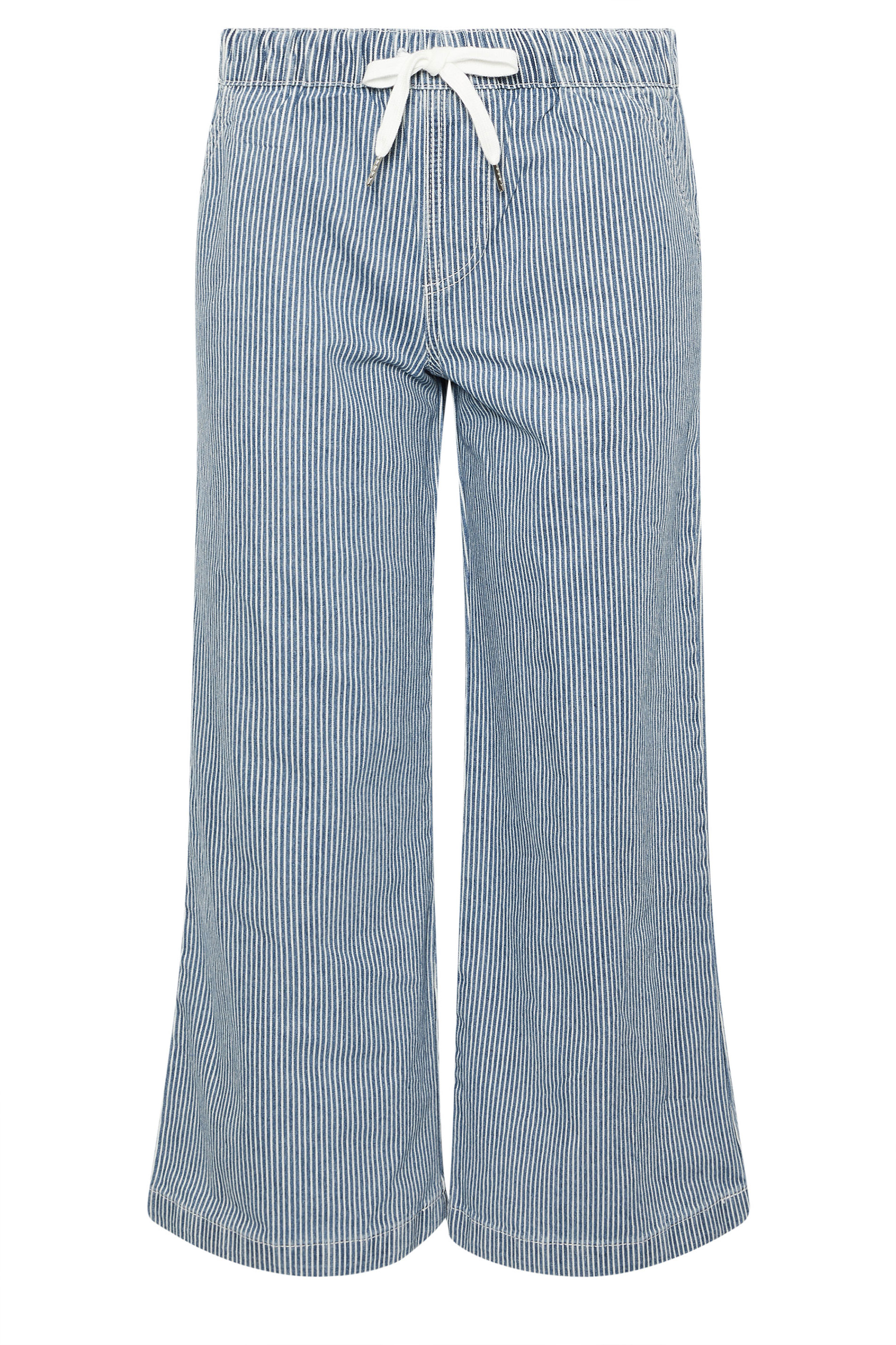 PixieGirl Petite Women's Blue Cotton Striped Wide Leg Jeans | PixieGirl 6