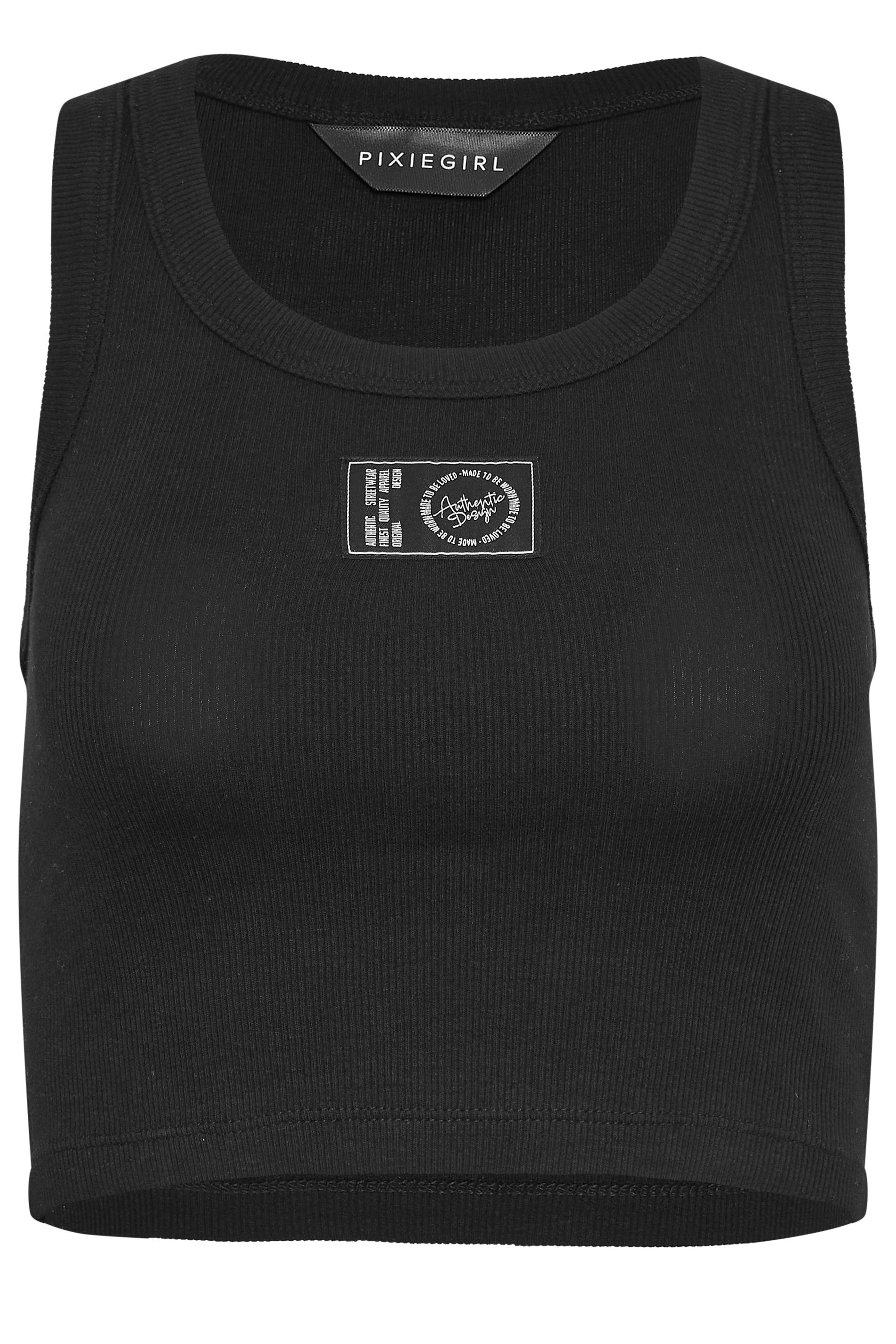 PixieGirl Petite Women's Black Badge Detail Ribbed Vest Top | PixieGirl 8