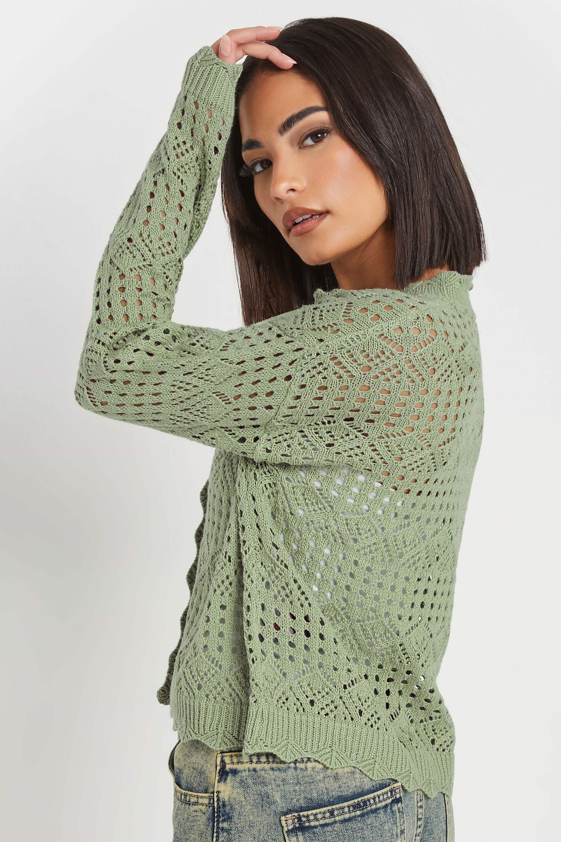 PixieGirl Sage Green Crochet Button Cardigan 4