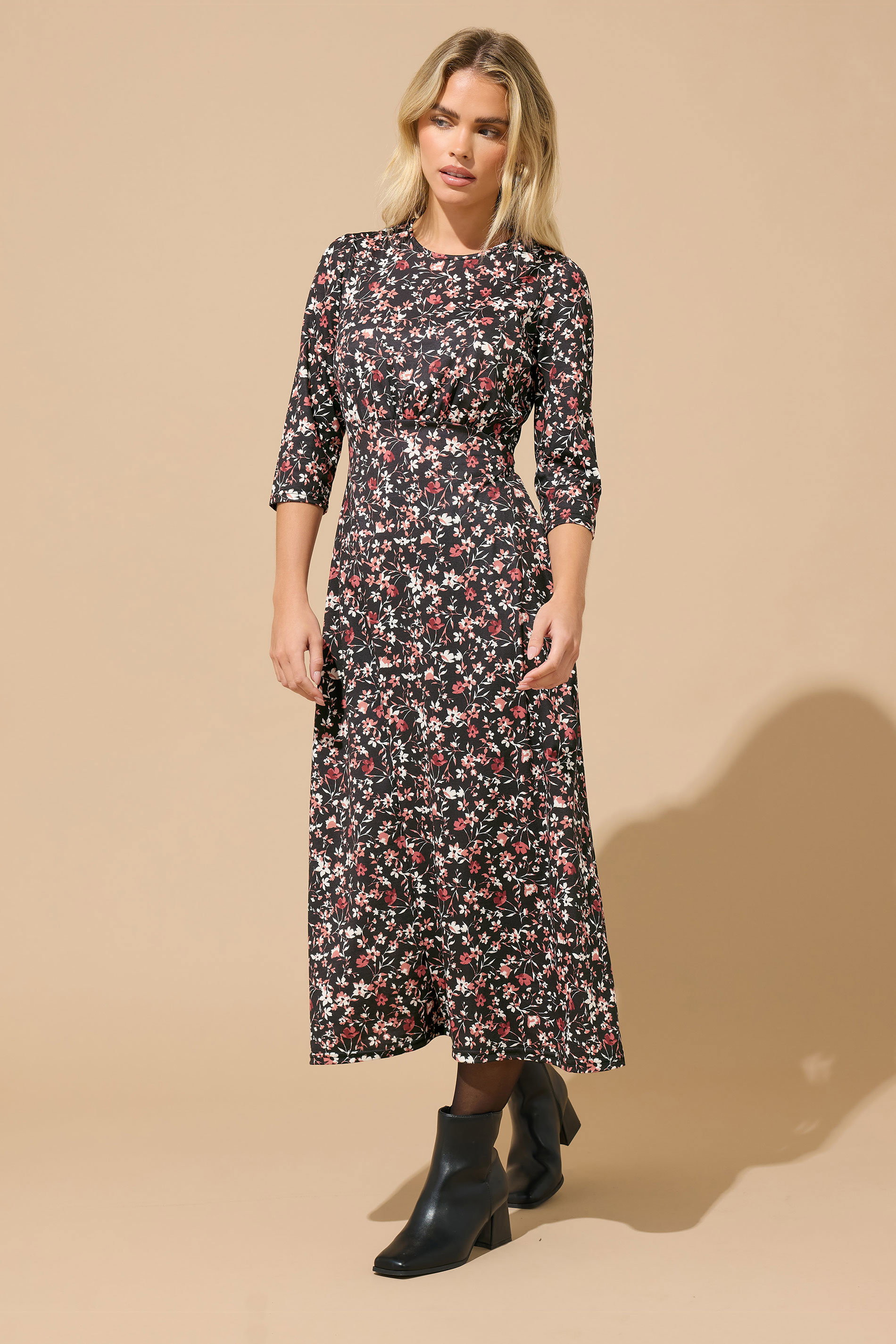 M&Co Petite Black Floral Midi Dress | M&Co 3