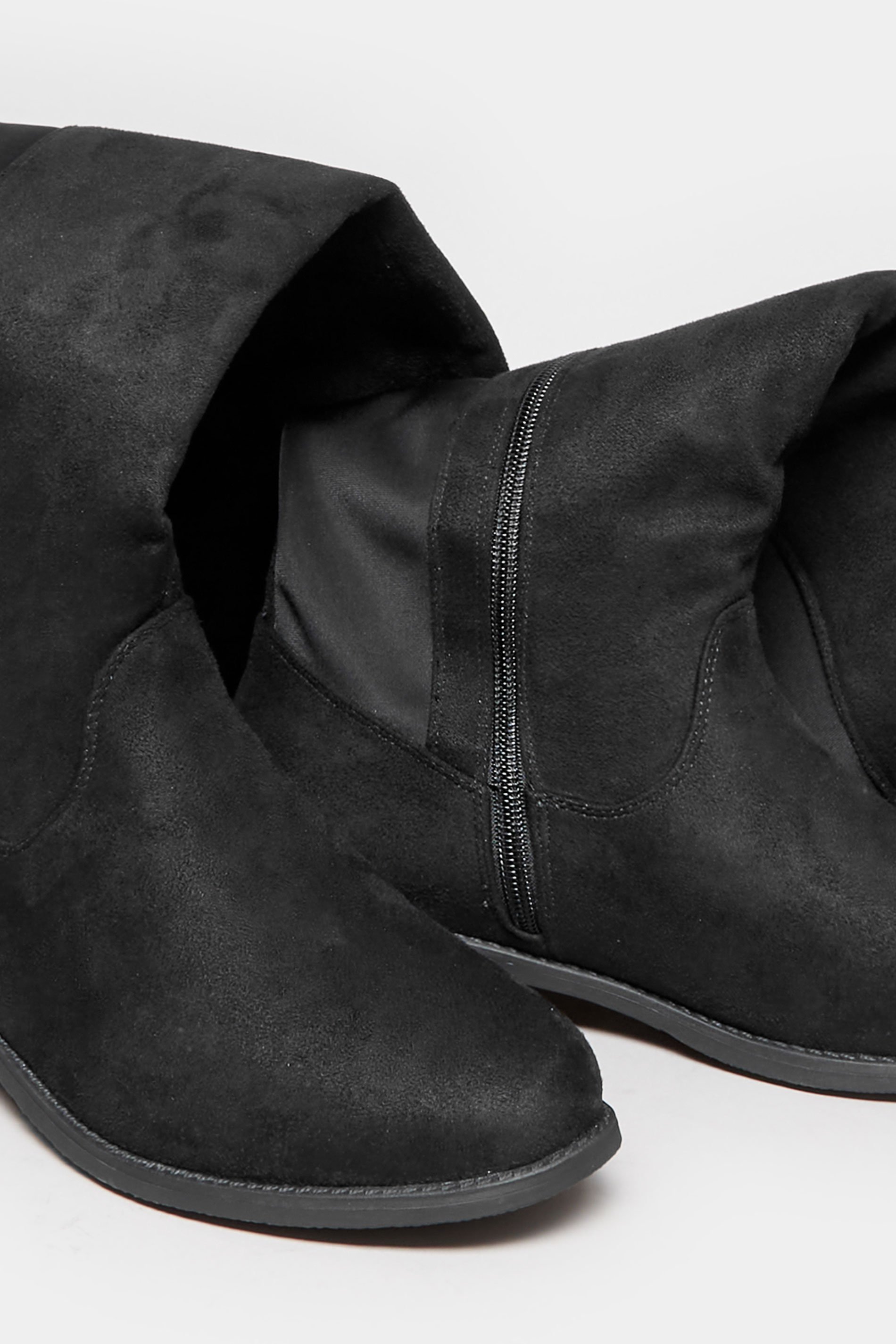 Black Faux Suede Stretch Over The Knee Boots In Wide E Fit & Extra Wide EEE Fit | Yours Clothing  5
