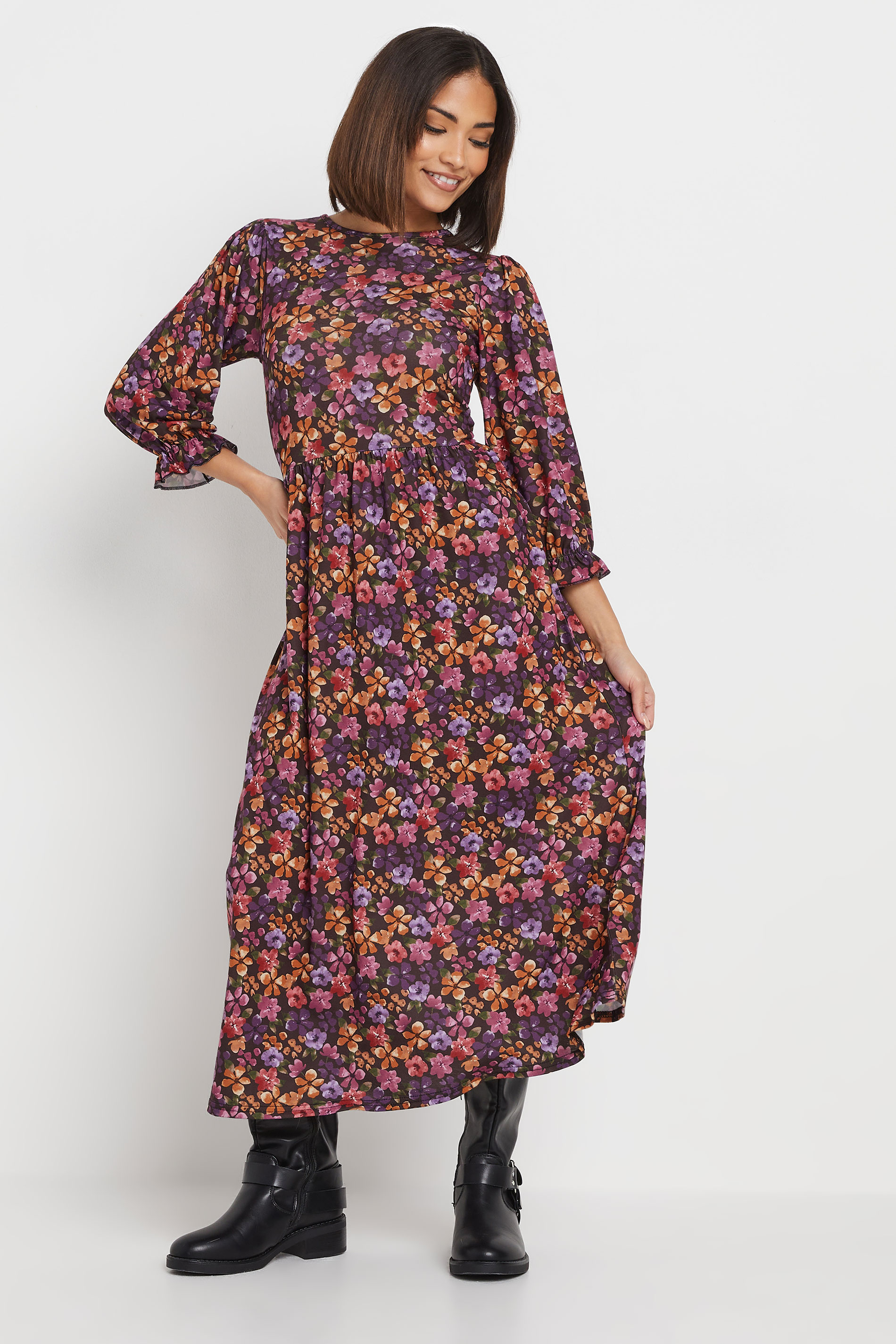 PixieGirl Petite Women's Purple Floral Print Midi Dress | PixieGirl 4