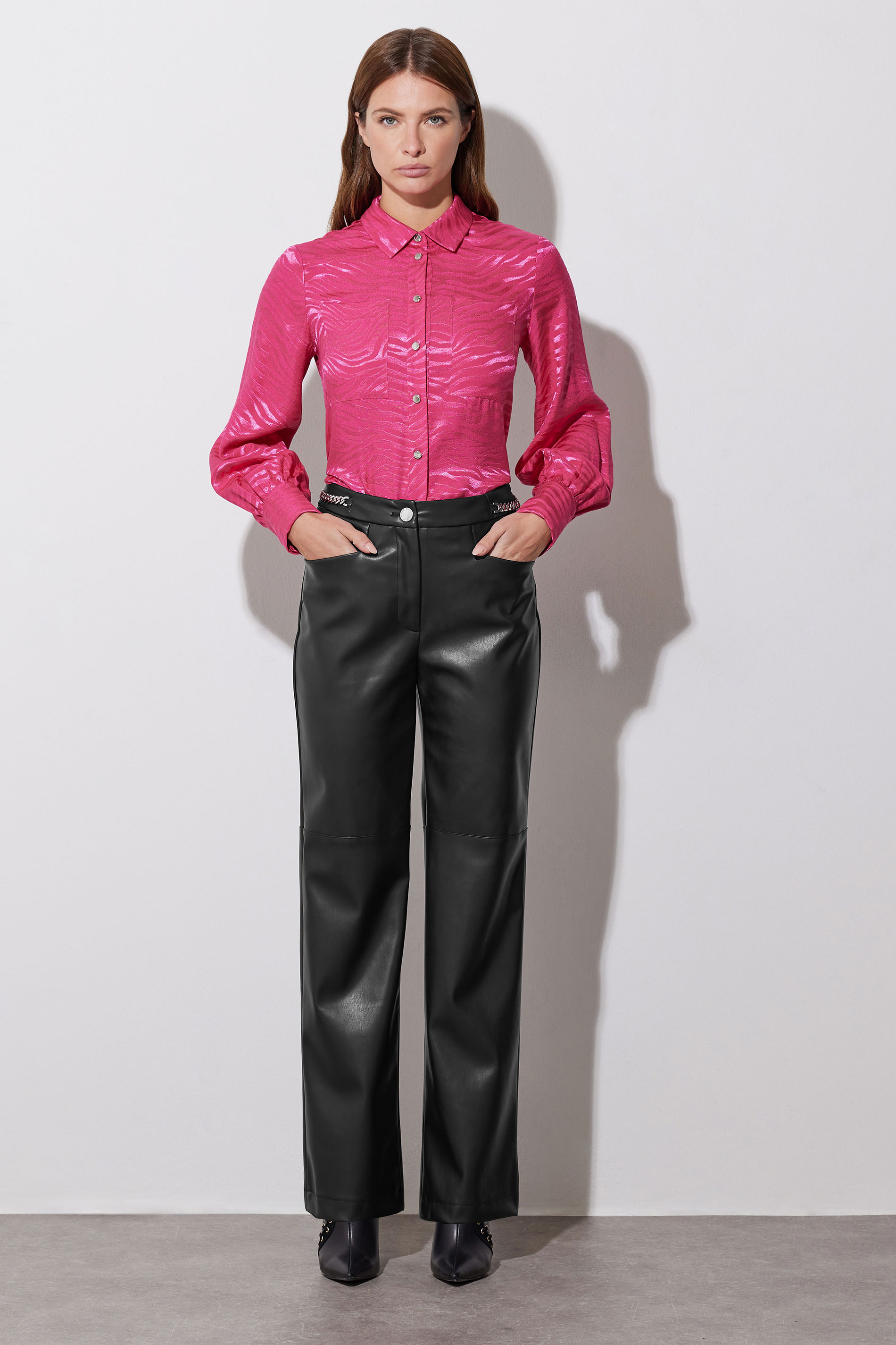 STAR Hot Pink Animal Print Satin Jacquard Shirt | StarByJM 4