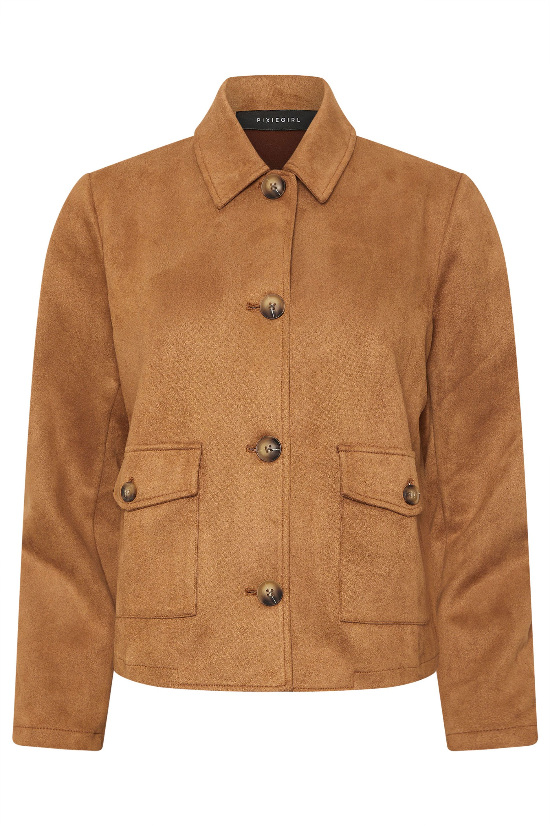PixieGirl Petite Women's Camel Brown Suedette Patch Pocket Jacket | PixieGirl 6