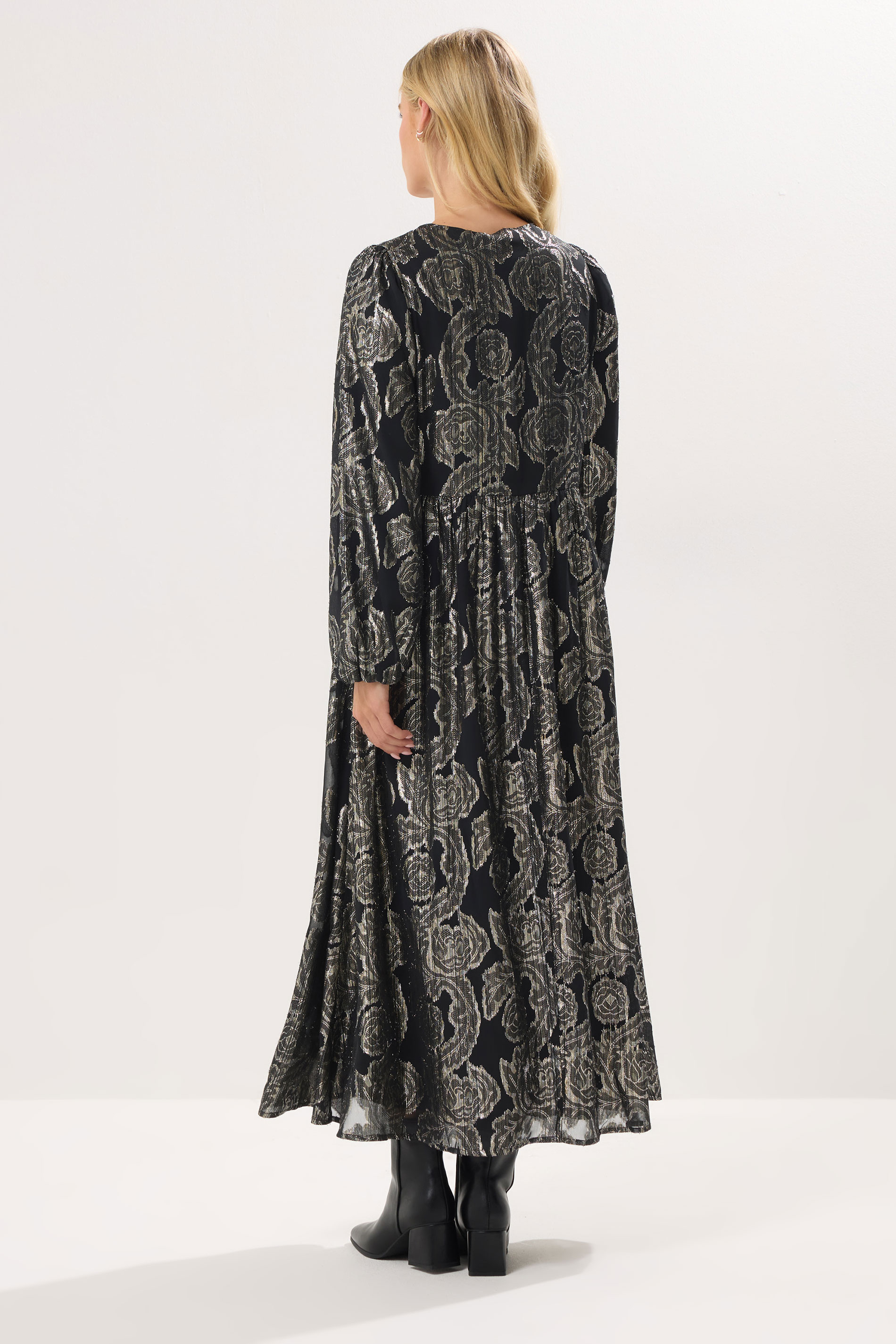 PixieGirl Petite Women's Black Jacquard Floral Smock Dress | PixieGirl 4