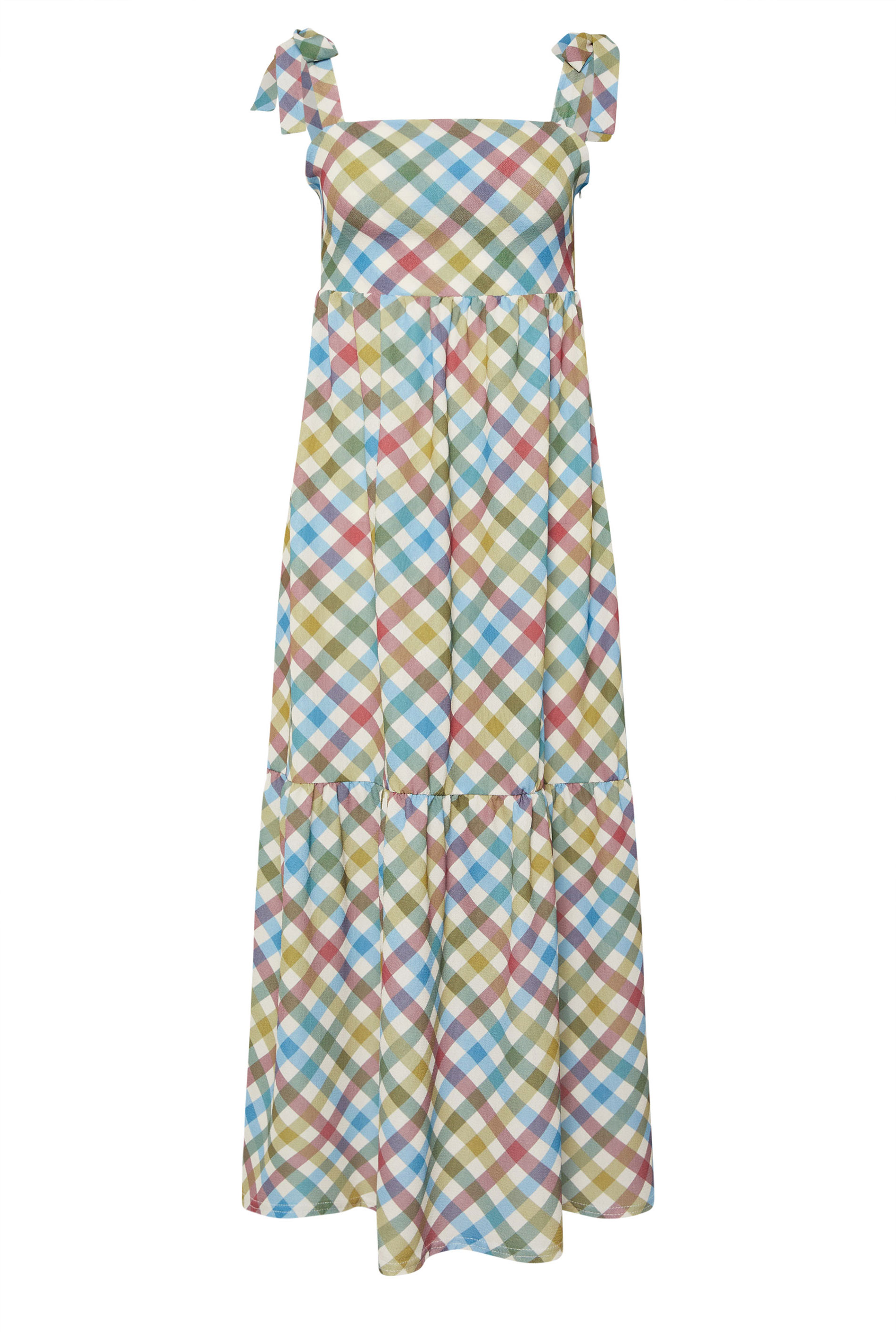 PixieGirl Petite Women's Red Gingham Tie Shoulder Maxi Dress | PixieGirl 5