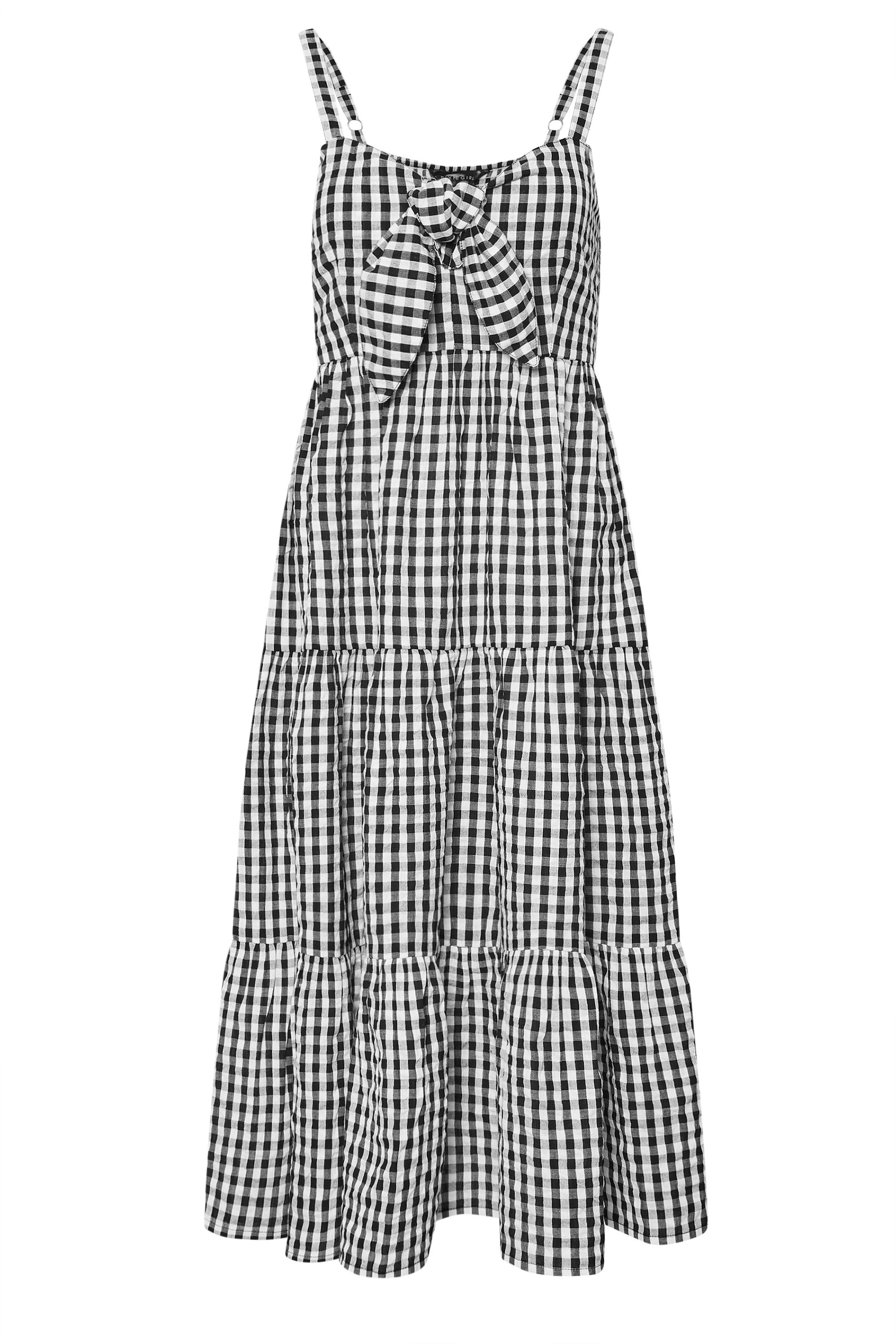 PixieGirl Petite Women's Black Gingham Tie Front Midaxi Dress | PixieGirl 5