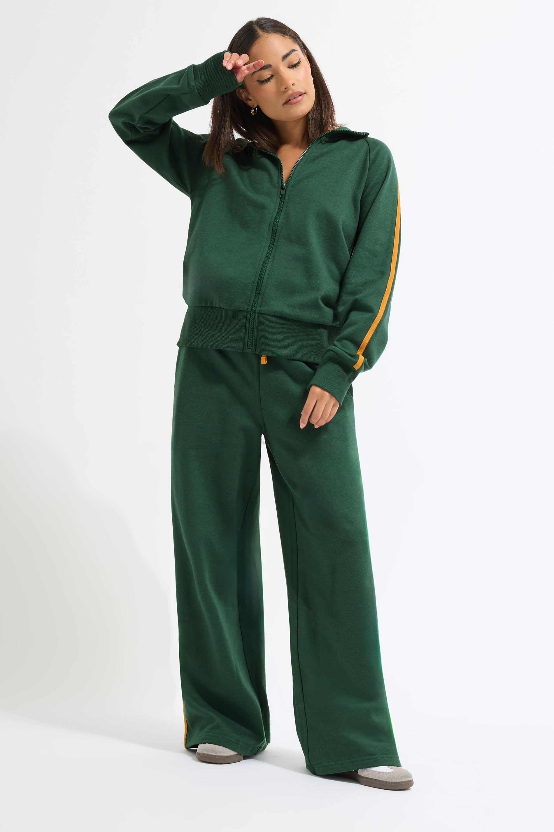 PixieGirl Petite Women's Green & Yellow Stripe Wide Leg Joggers | PixieGirl 1