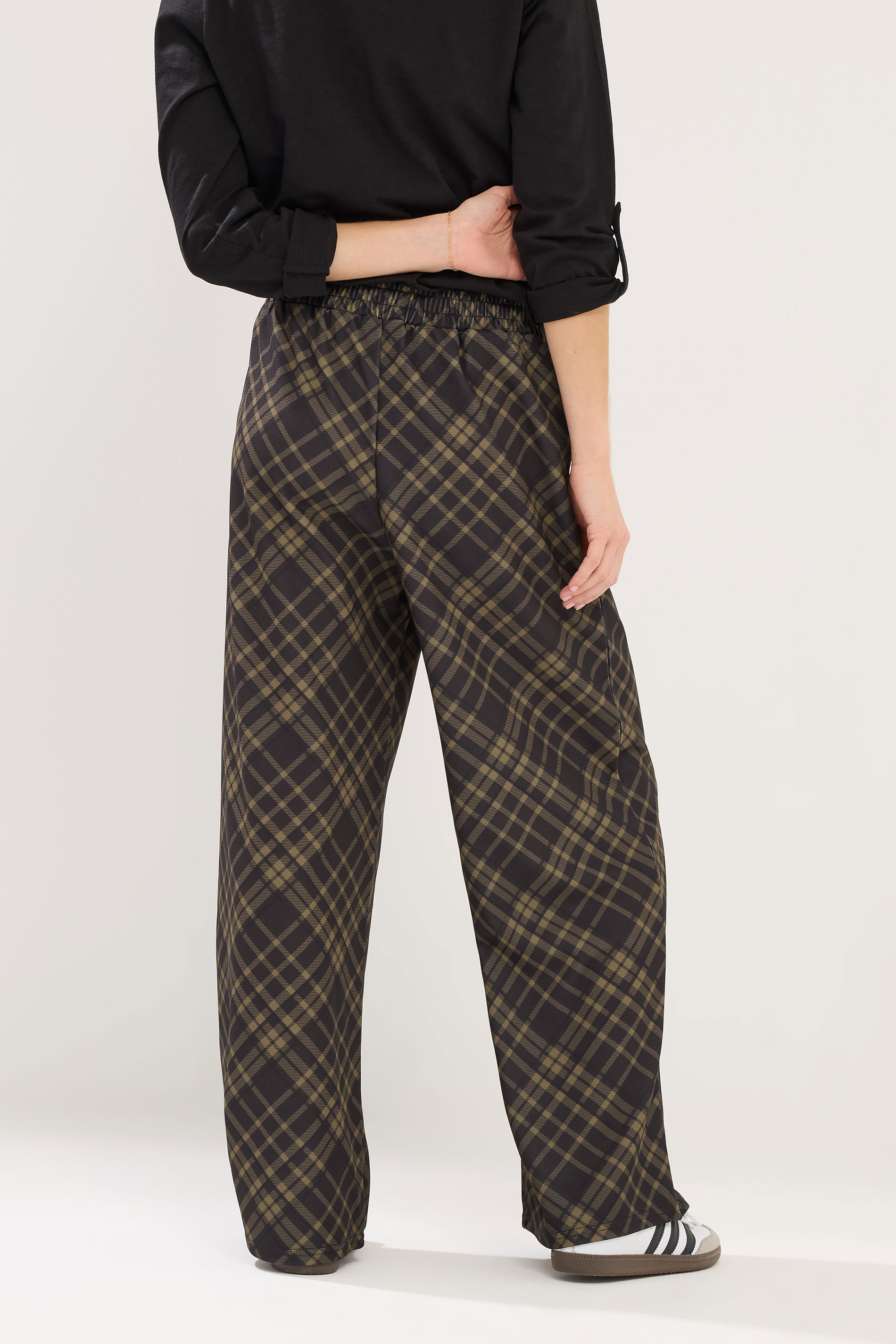 PixieGirl Petite Chocolate Brown Check Wide Leg Trousers | PixieGirl 3