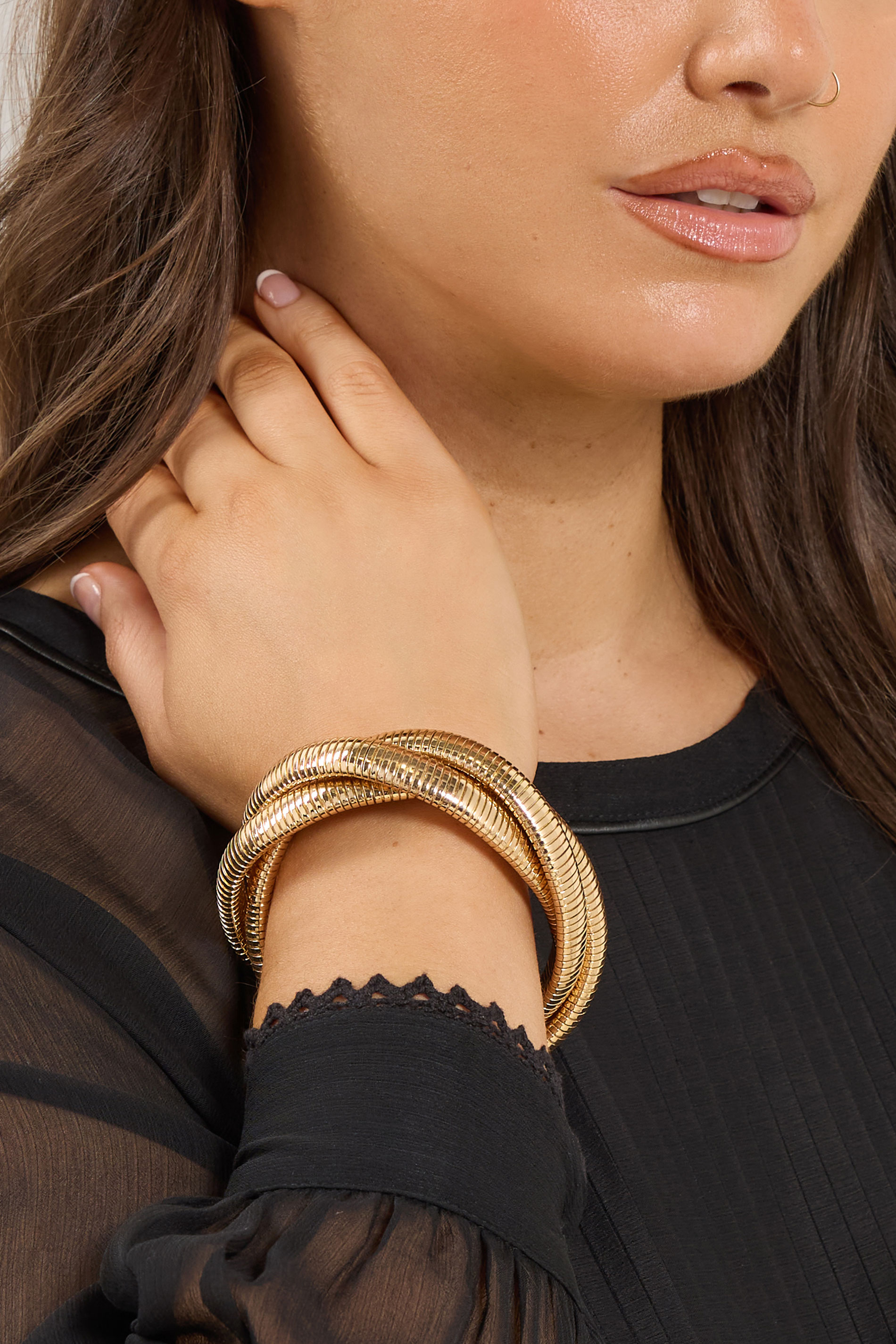 Gold Tone Stretch Twisted Bracelet | Yours Clothing 1