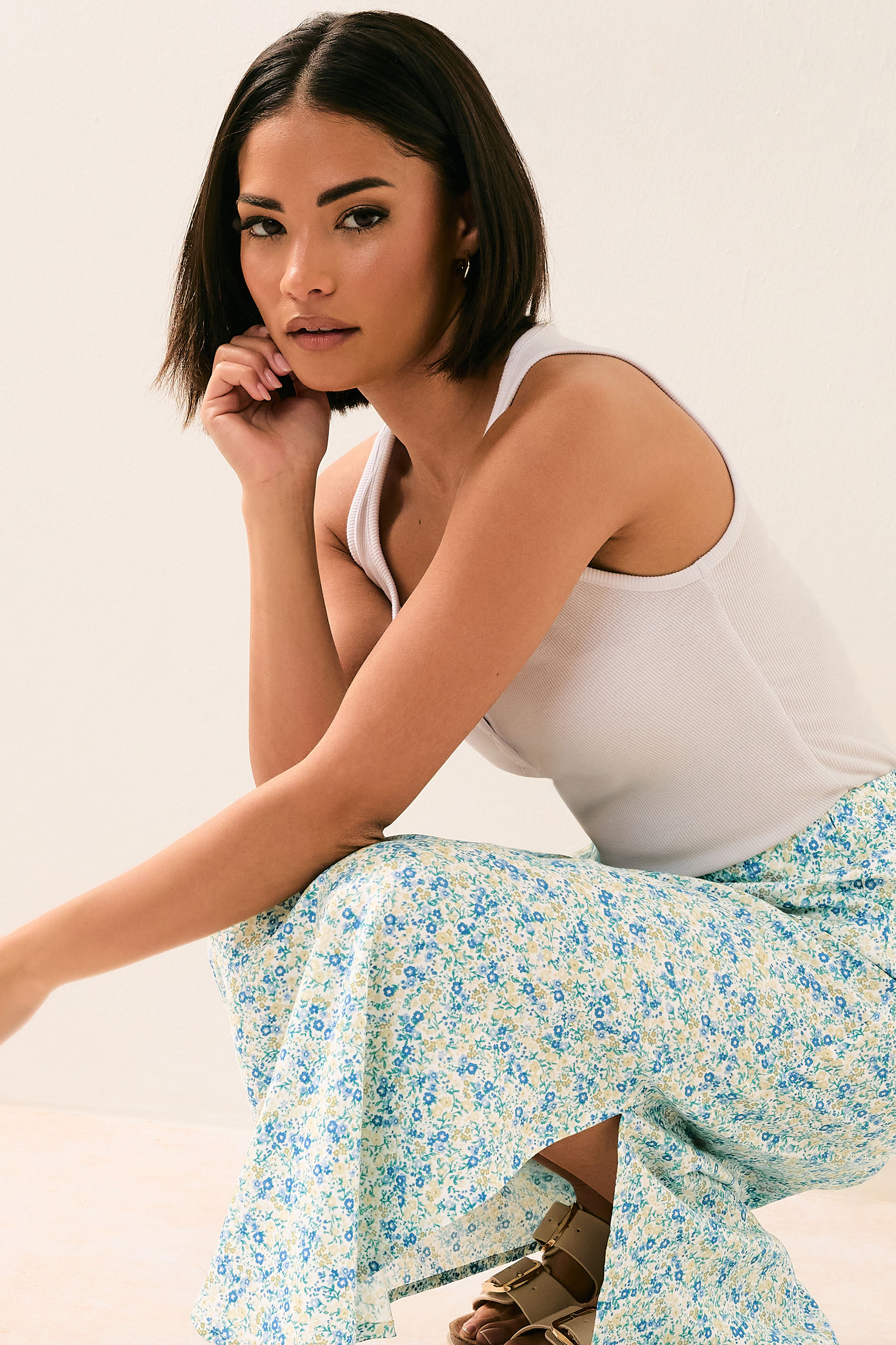 PixieGirl Petite Women's Blue Ditsy Floral Midaxi Skirt | PixieGirl 4