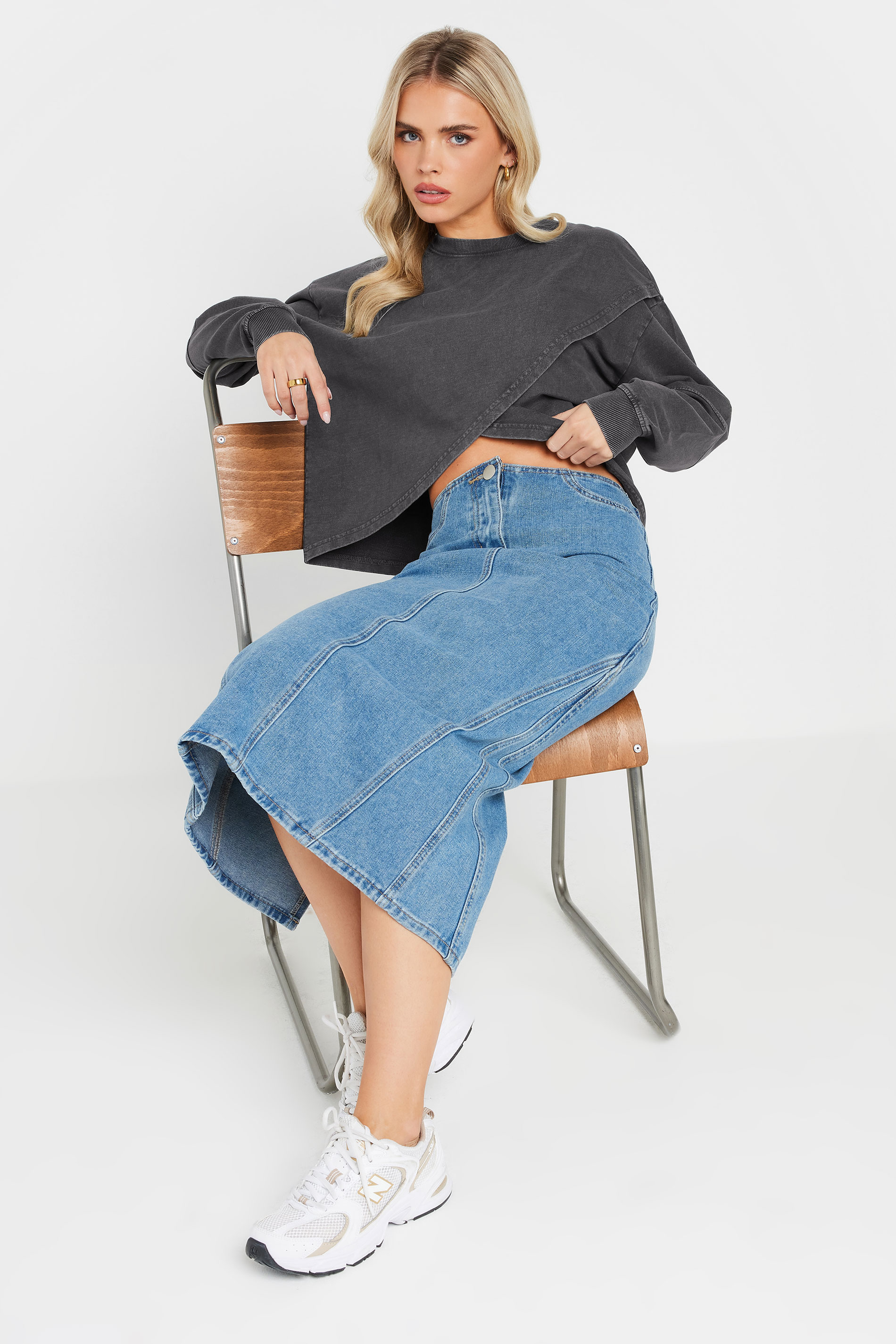 PixieGirl Petite Women's Grey Acid Wash Cross Over Sweatshirt | PixieGirl 2