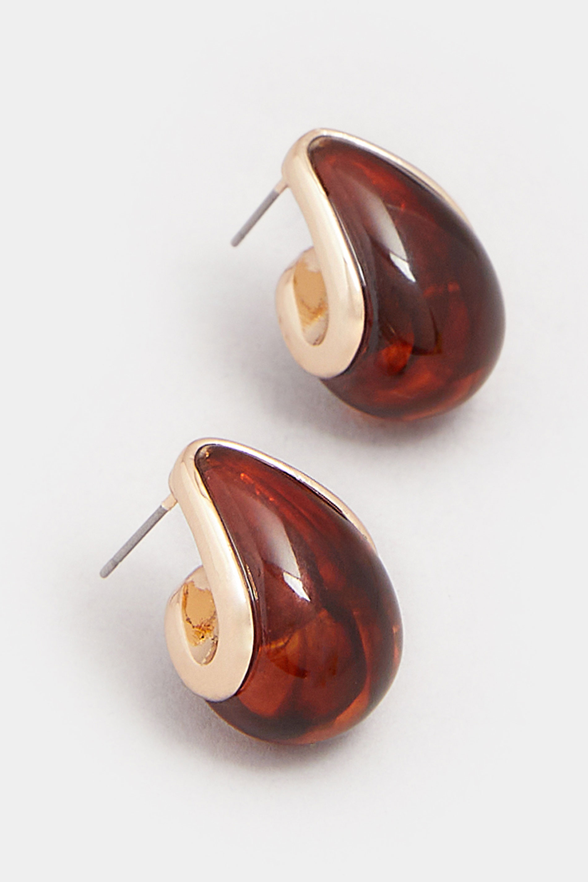 Gold Tone Tortoise Shell Teardrop Stud Earrings | Yours Clothing 3