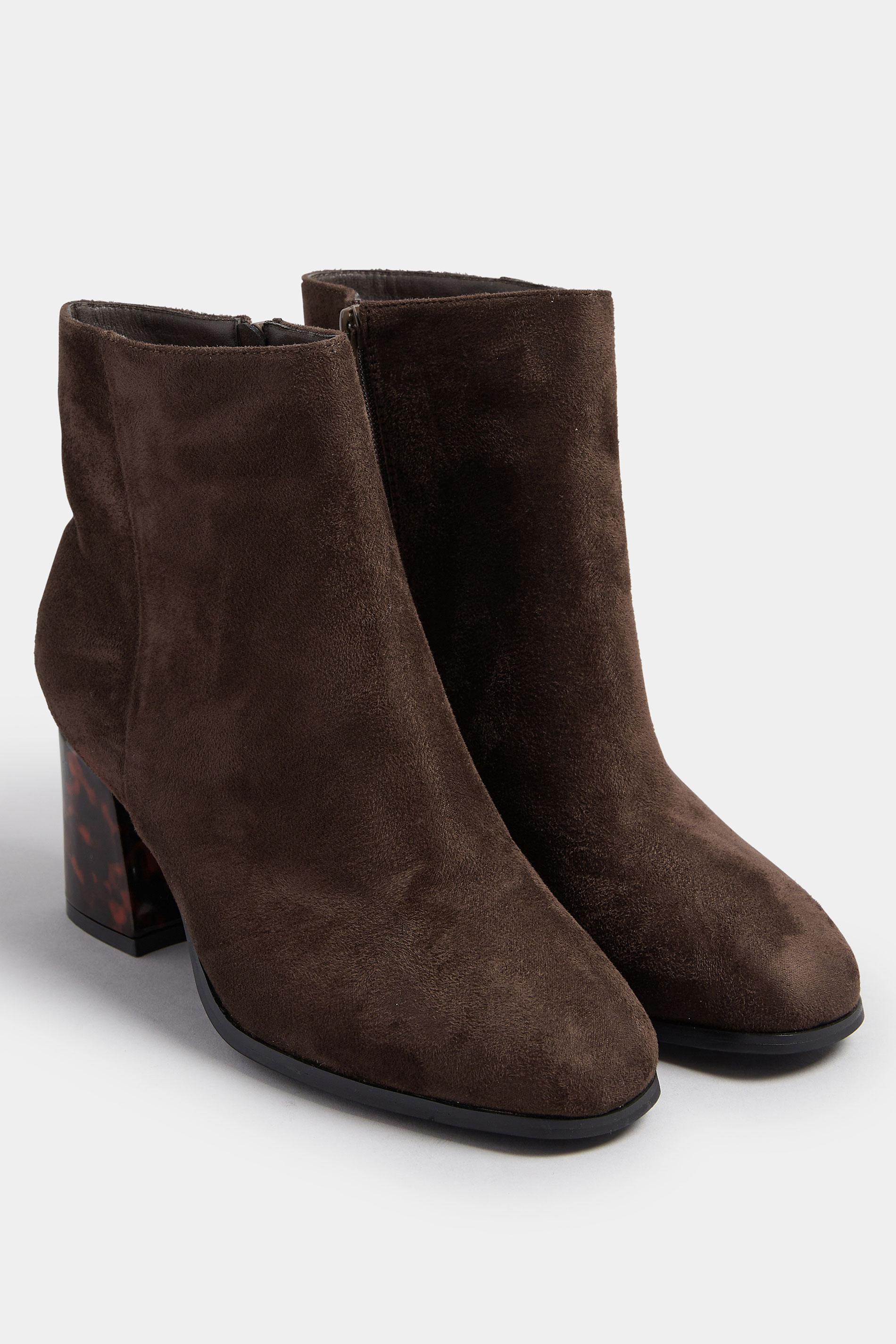 Chocolate Brown Tortoiseshell Block Heel Boots In Extra Wide EEE Fit | Yours Clothing 2