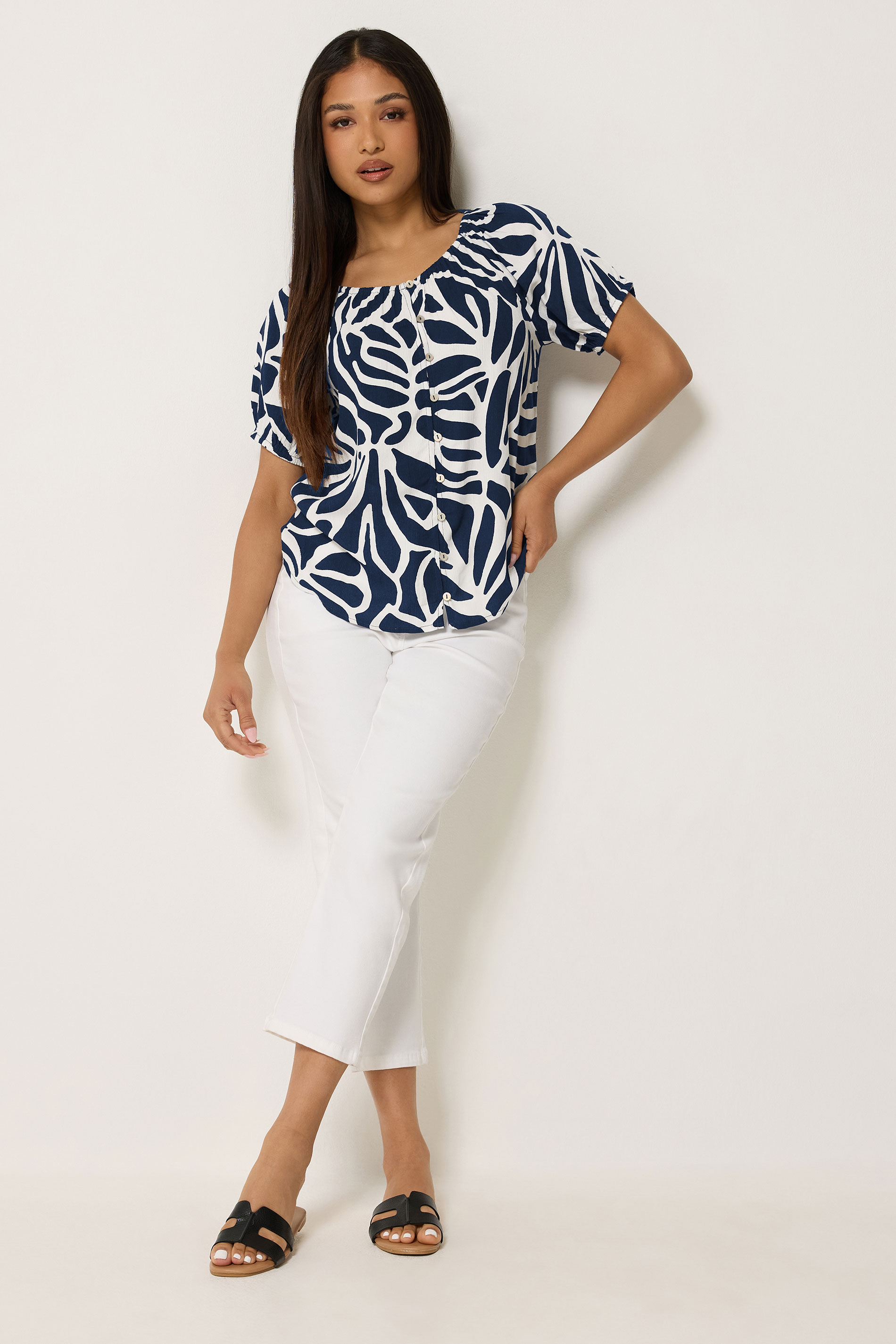 M&Co Petite Navy Blue Abstract Print Blouse | M&Co 1