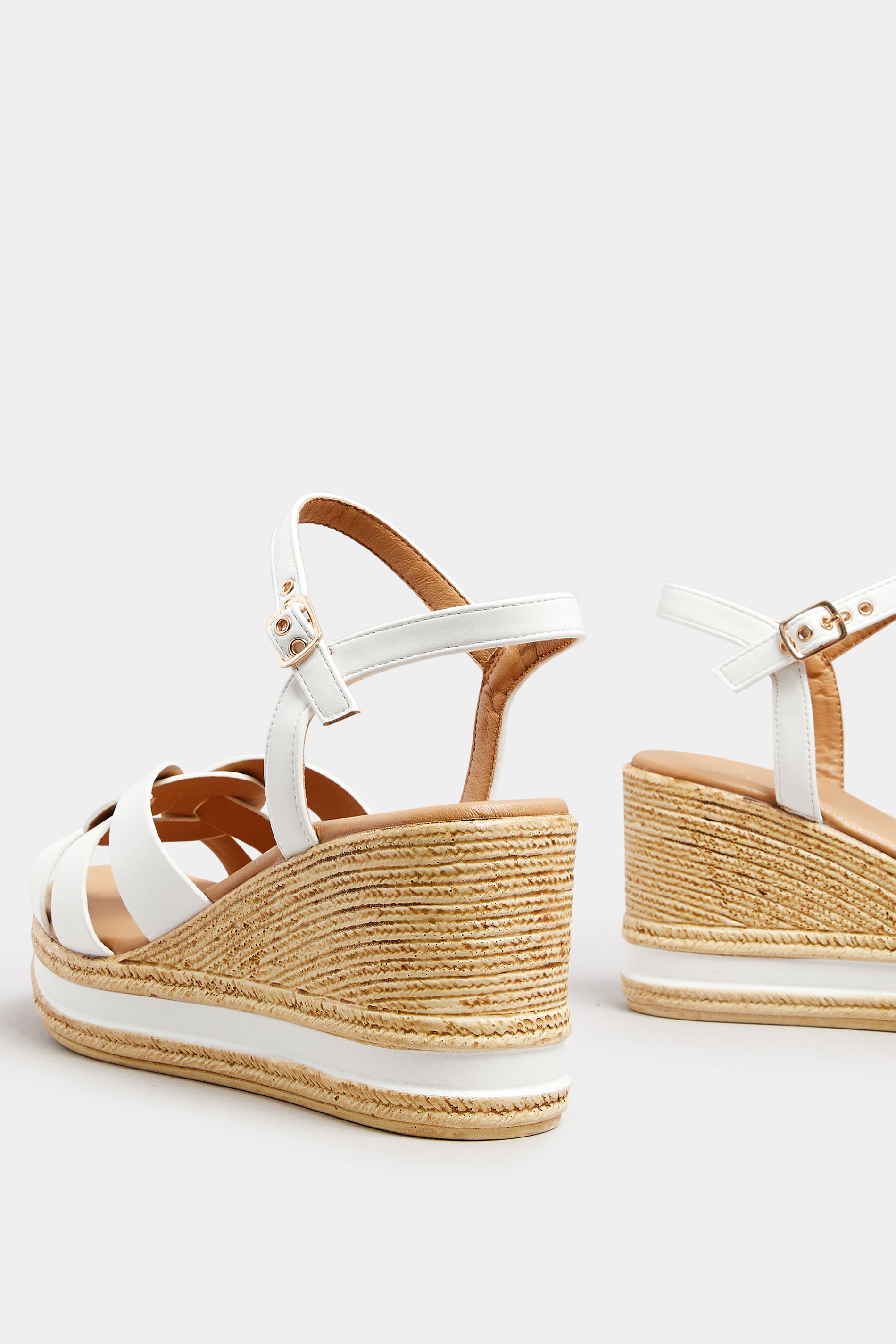 White Faux Leather Wedge Sandals In Extra Wide Fit | Yours Clothing 4