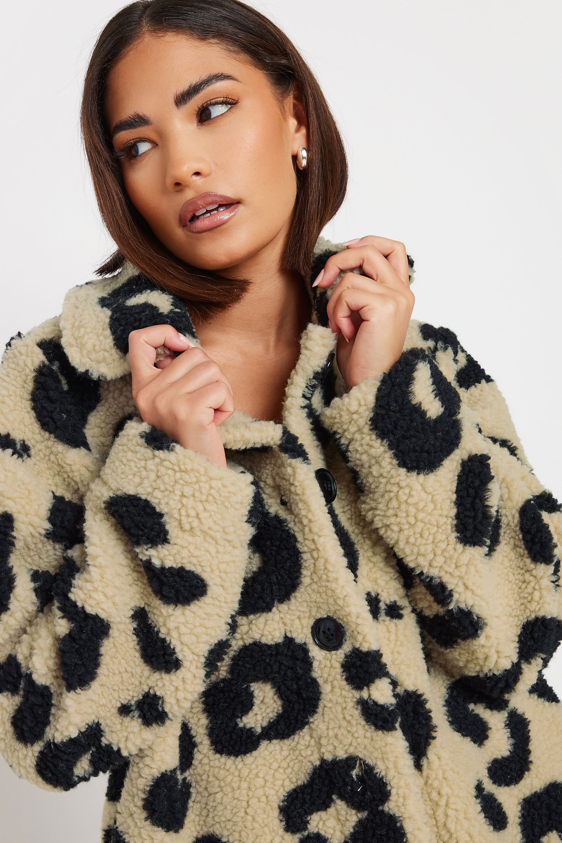 PixieGirl Petite Women's Brown Animal Print Teddy Fleece Jacket | PixieGirl 5
