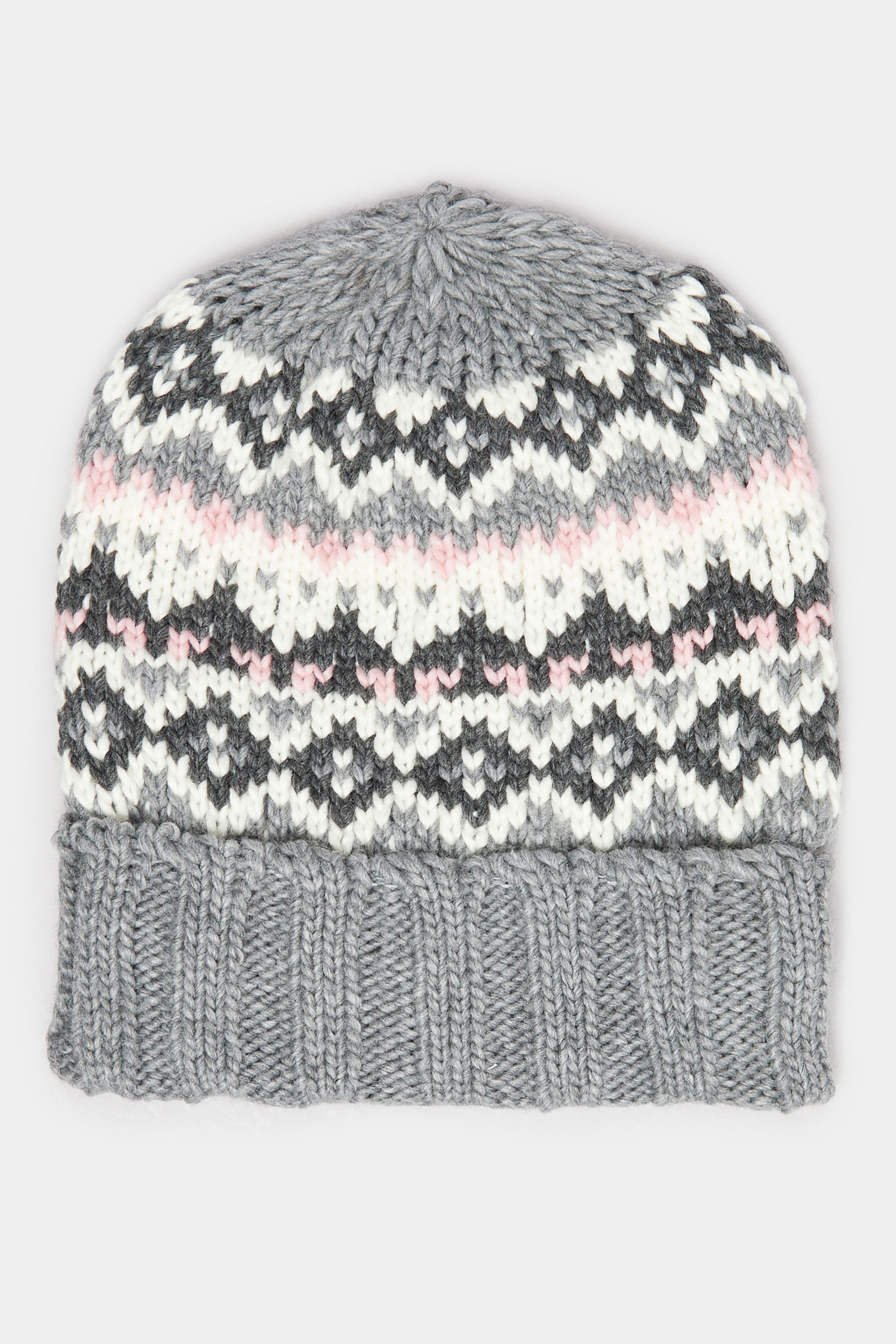 Grey Fairisle Beanie Hat | Yours Clothing 2