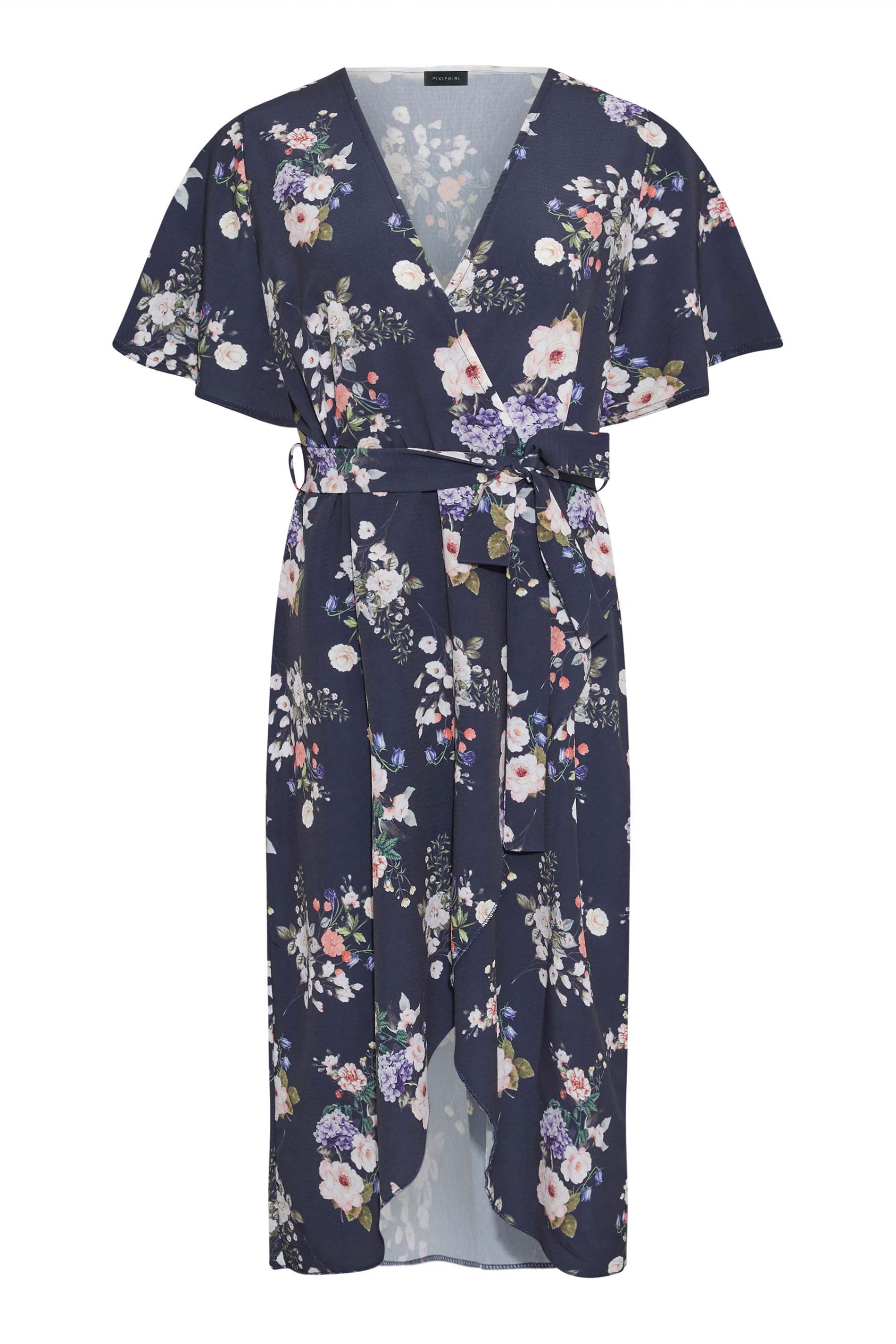 Petite Navy Blue Floral Print Wrap Dress | PixieGirl  6