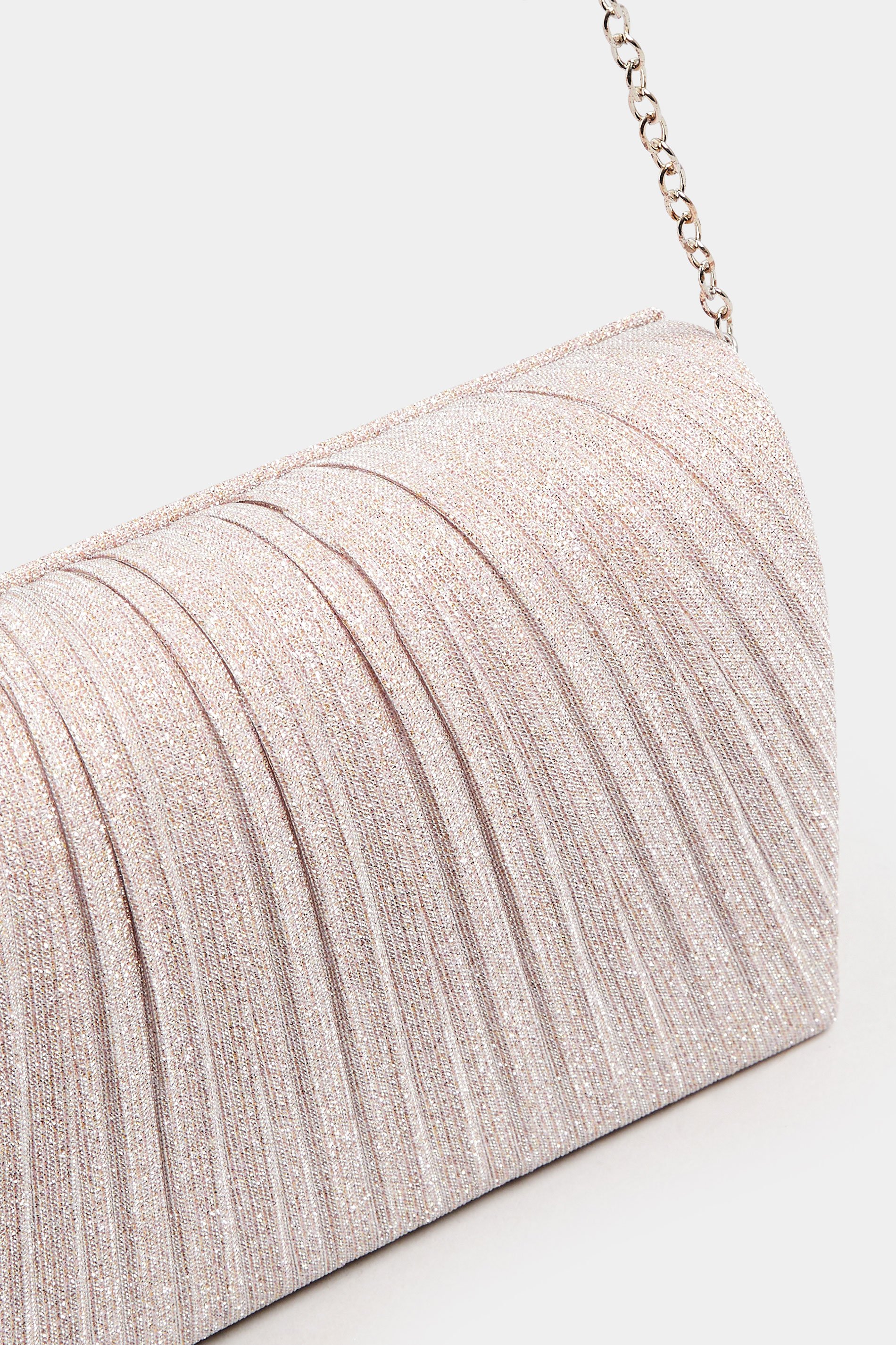 Pink Shimmer Pleated Clutch Bag | Yours Clothing 6