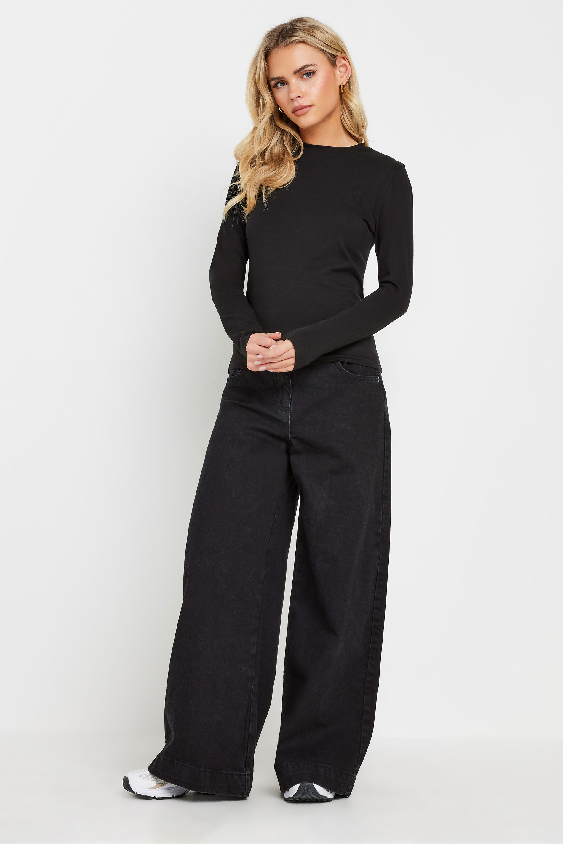 PixieGirl Petite Women's 2 PACK Black & White Fitted Long Sleeve Tops | PixieGirl 4