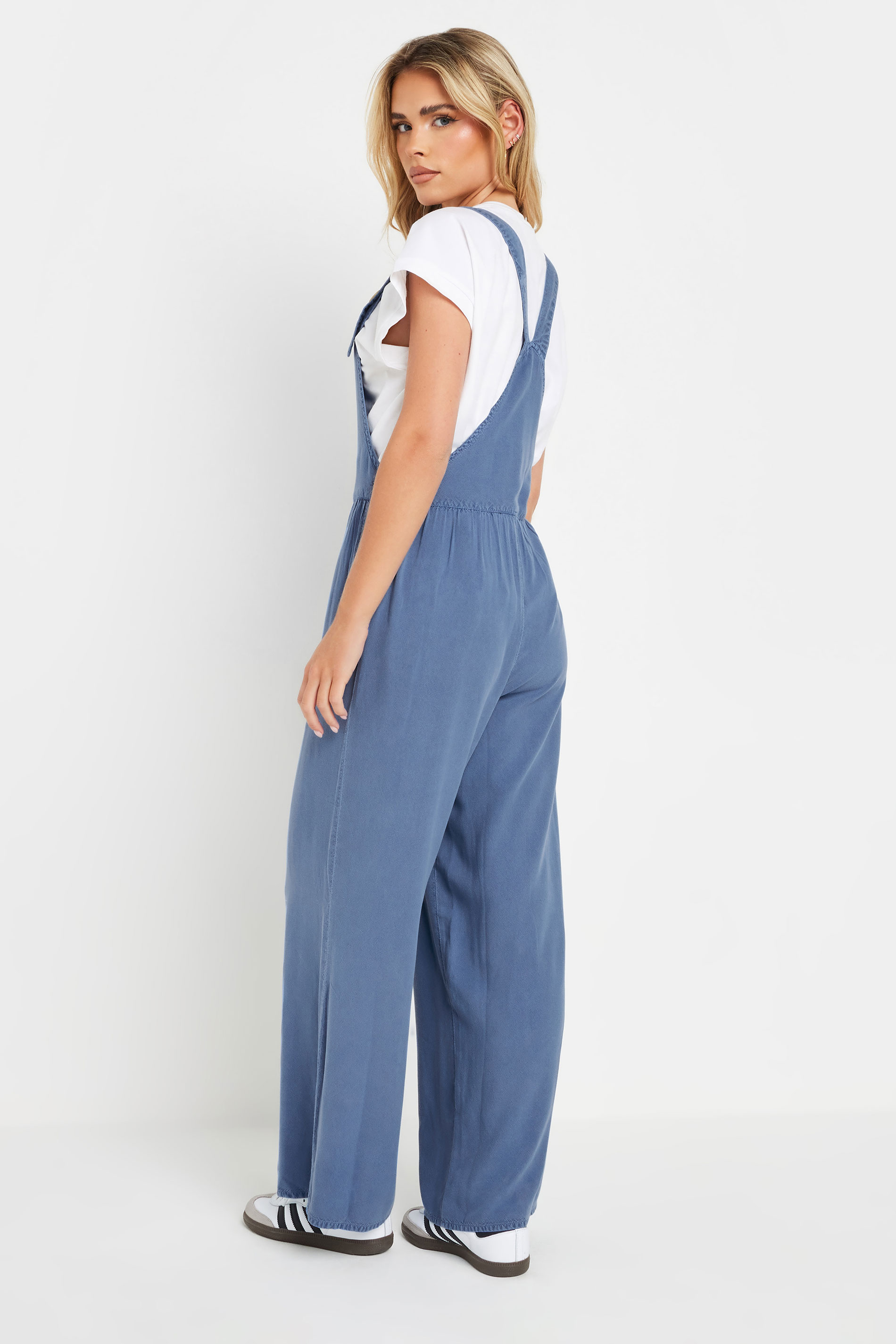 PixieGirl Petite Women's Blue Acid Wash Wide Leg Dungarees | PixieGirl 4