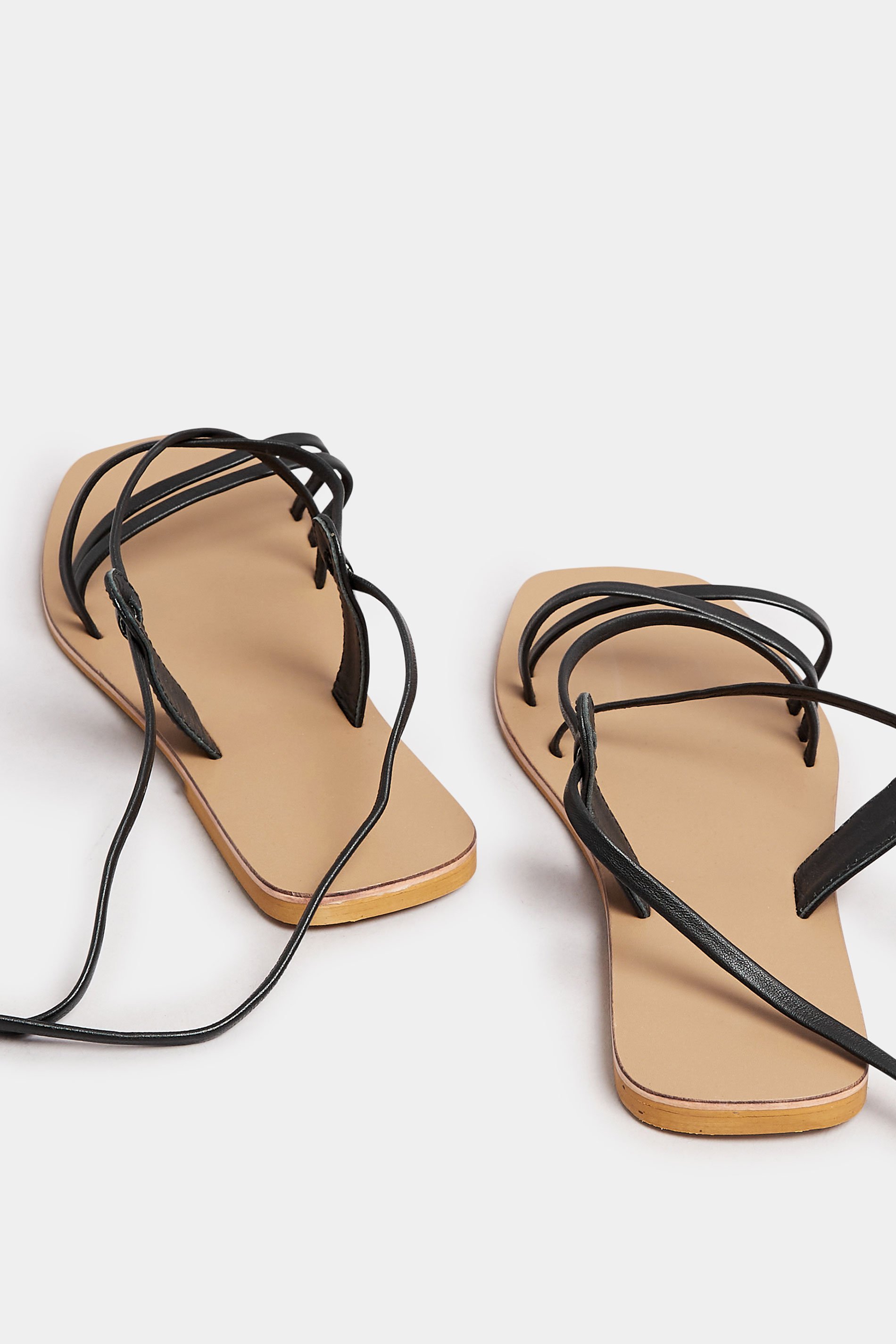 Black Leather Strappy Tie Up Sandals In Wide EEE Fit | Yours Clothing 3