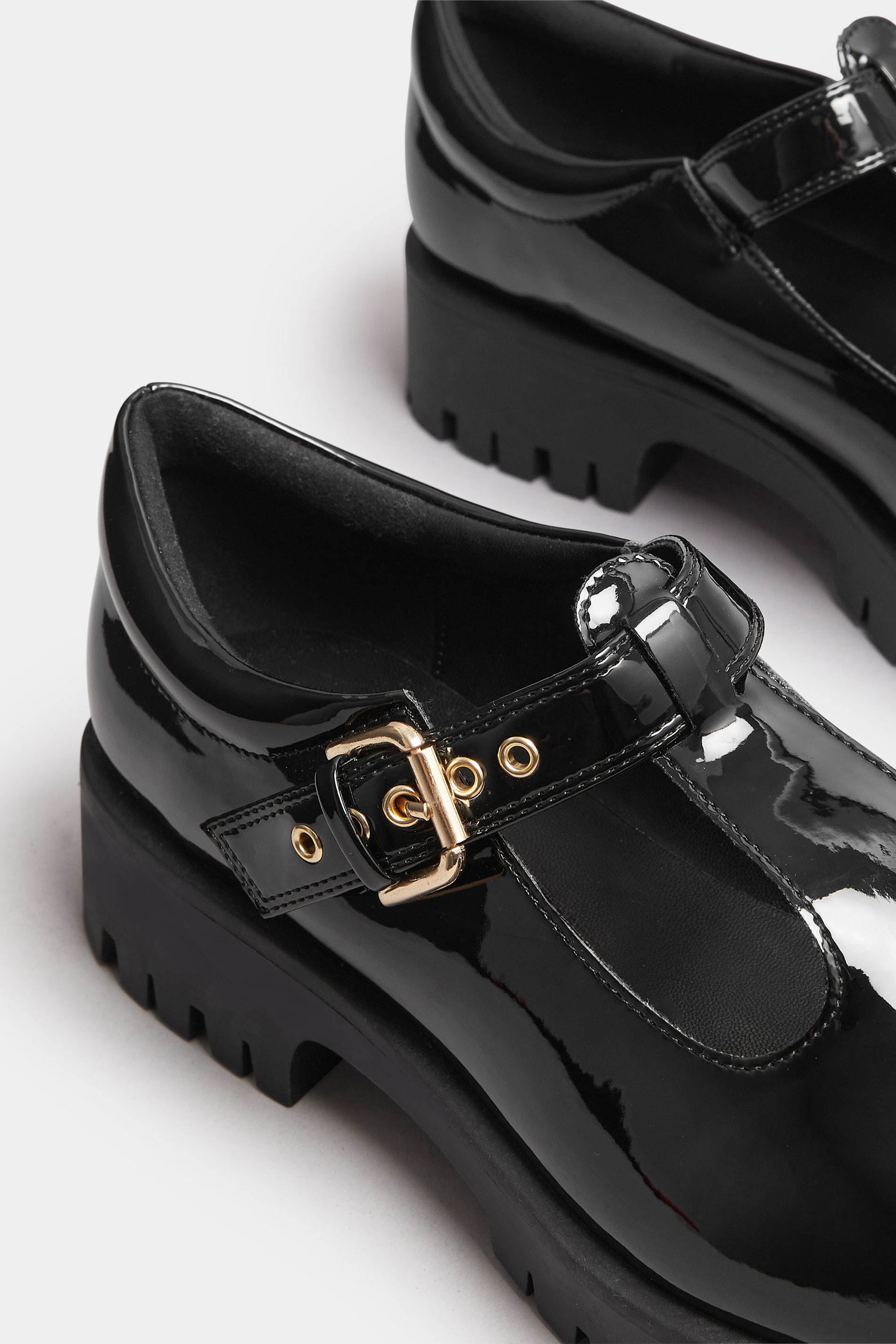 Black Patent Chunky T-Bar Mary Janes In Extra Wide EEE Fit | Yours Clothing 6