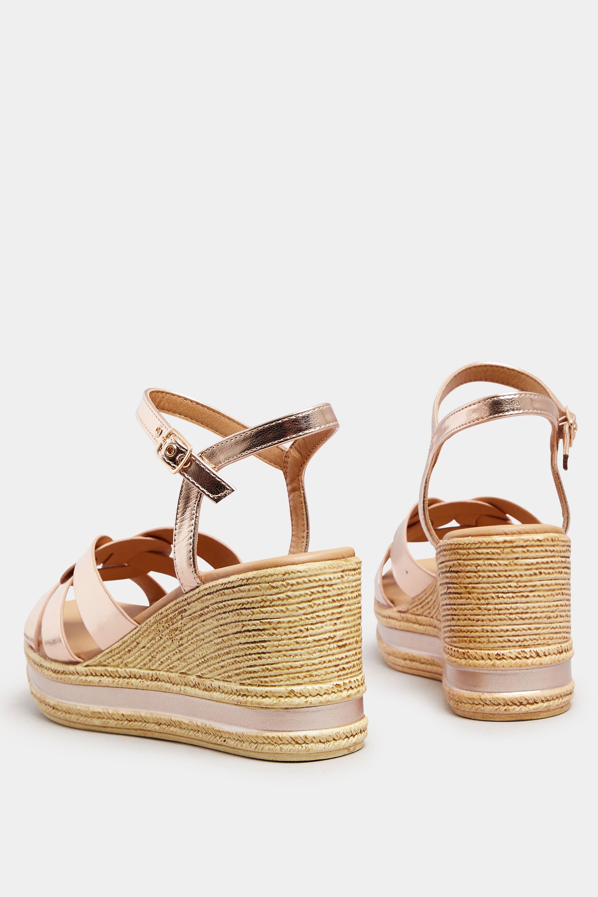 Rose Gold Faux Leather Wedge Sandals In Extra Wide Fit | Yours Clothing 4