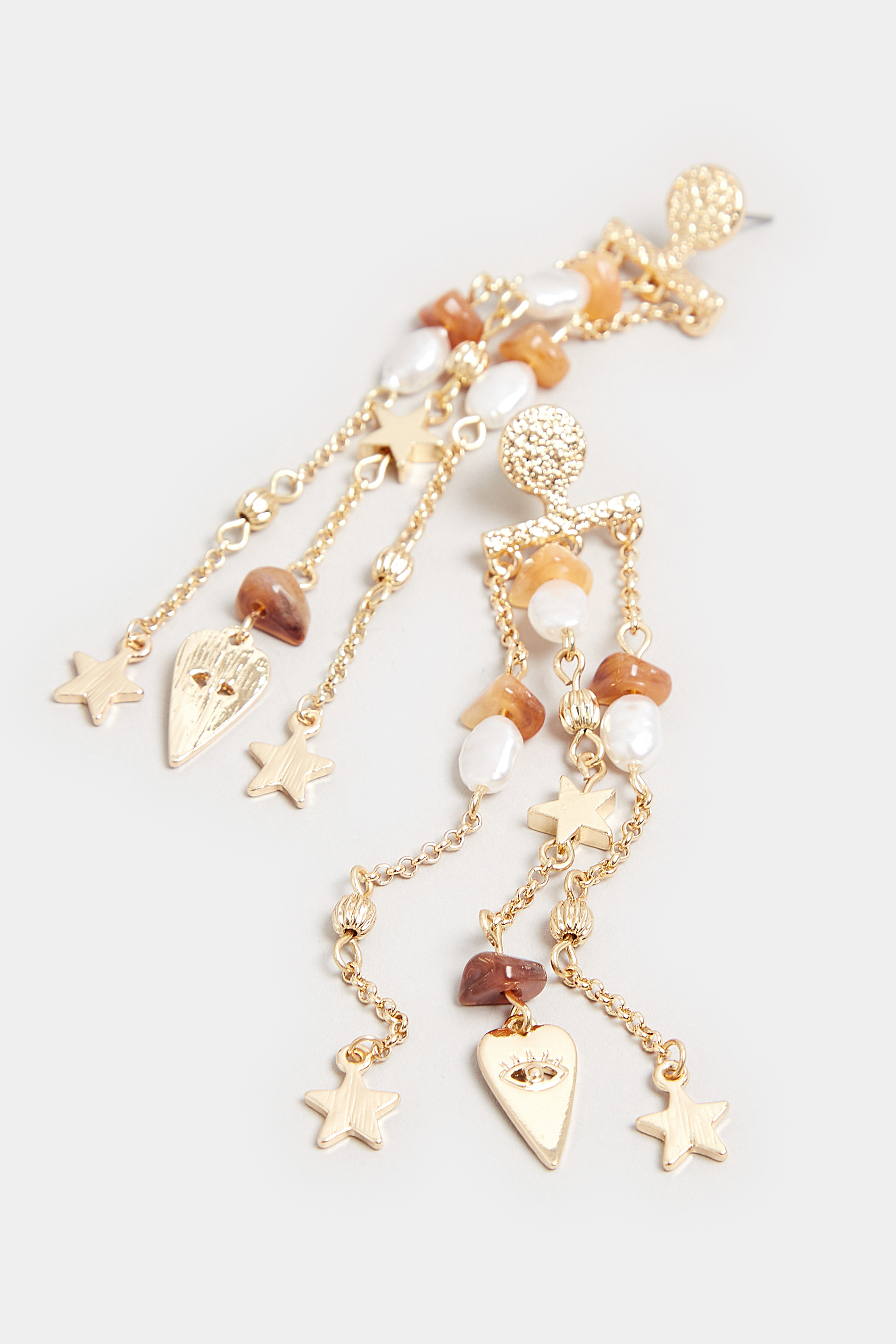 Gold Tone Celestial Drop Down Earrings | Yours Clothing  3