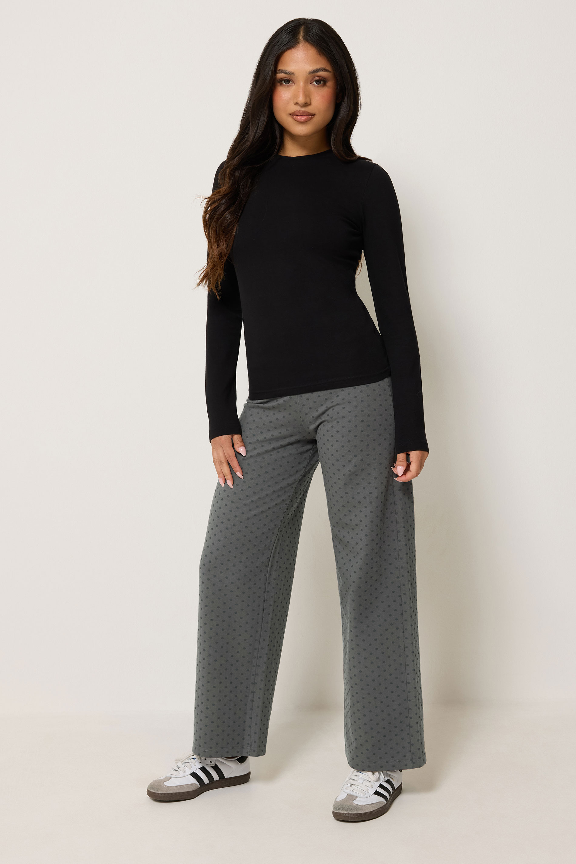 PixieGirl Petite Women's Grey Polka Dot Wide Leg Yoga Pants | PixieGirl 3