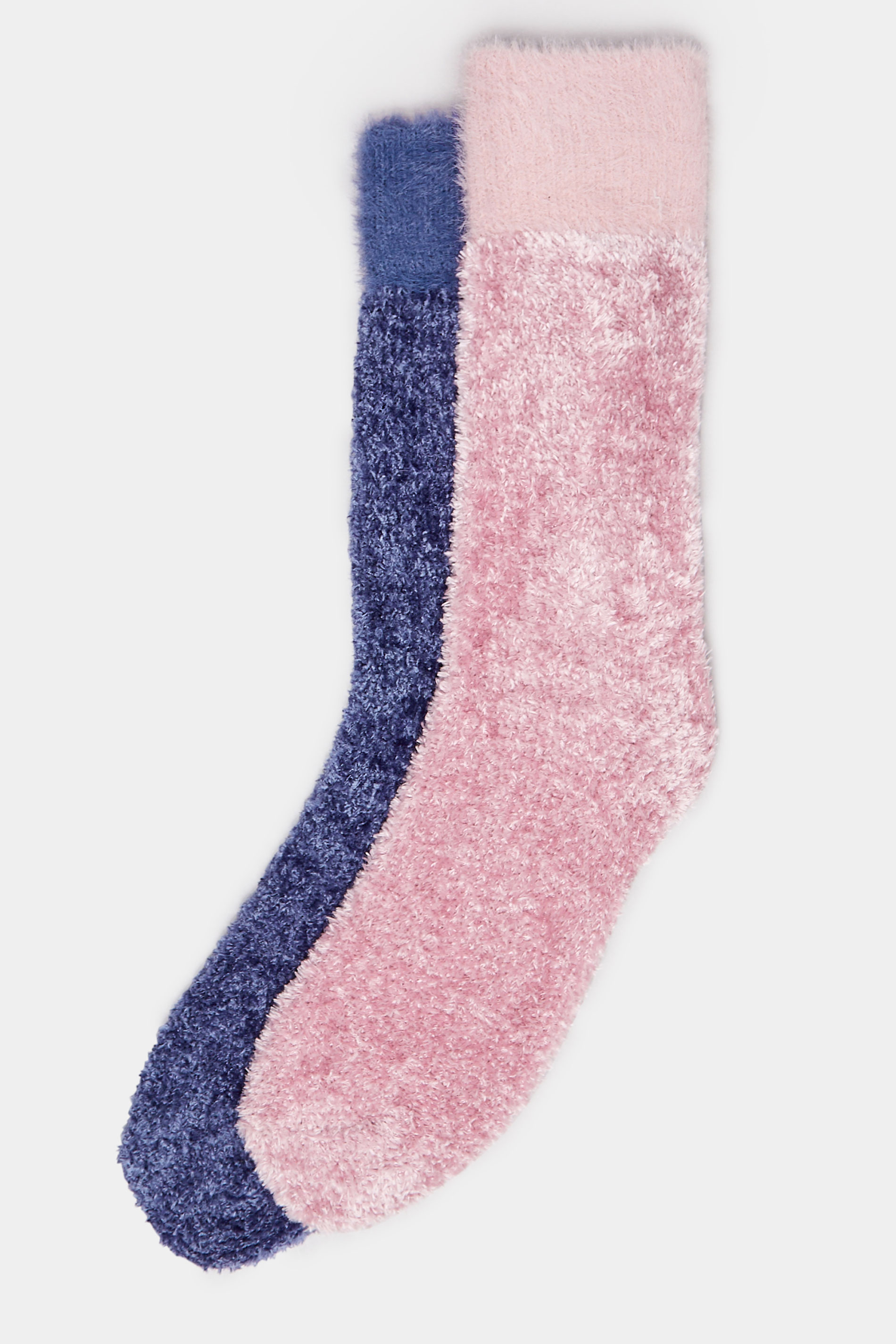 2 PACK Blue & Pink Velvet Chenille Ankle Socks | Yours Clothing 3