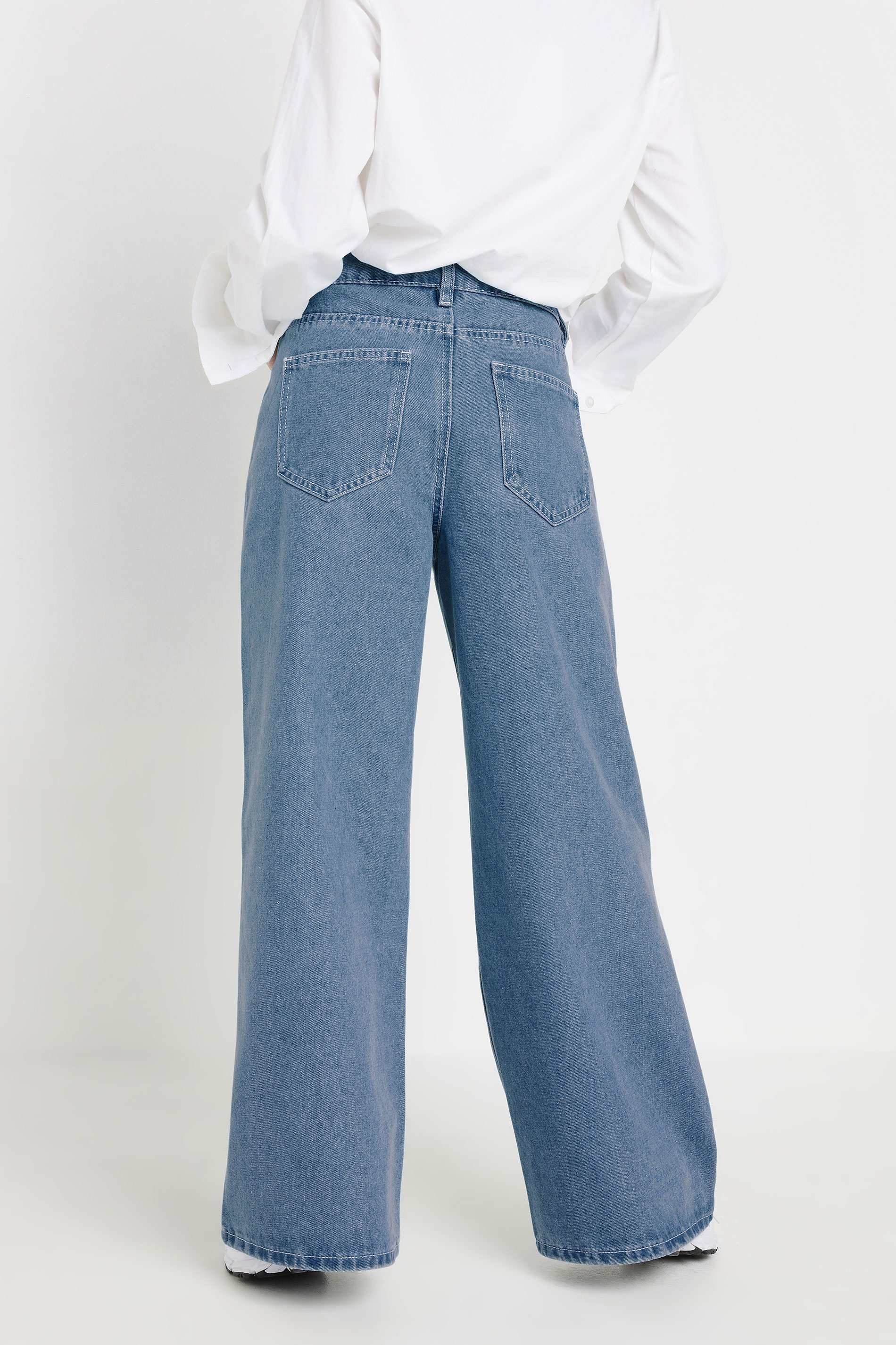 PixieGirl Petite Women's Blue Denim Daisy Embroidered Wide Leg Jeans | PixieGirl 4