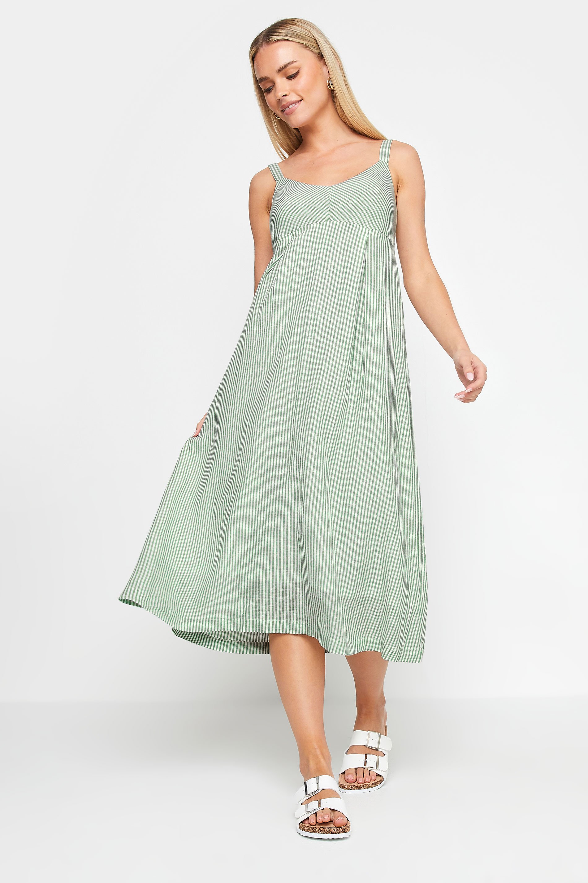 PixieGirl Green Striped Cotton Midi Slip Dress | PixieGirl 1