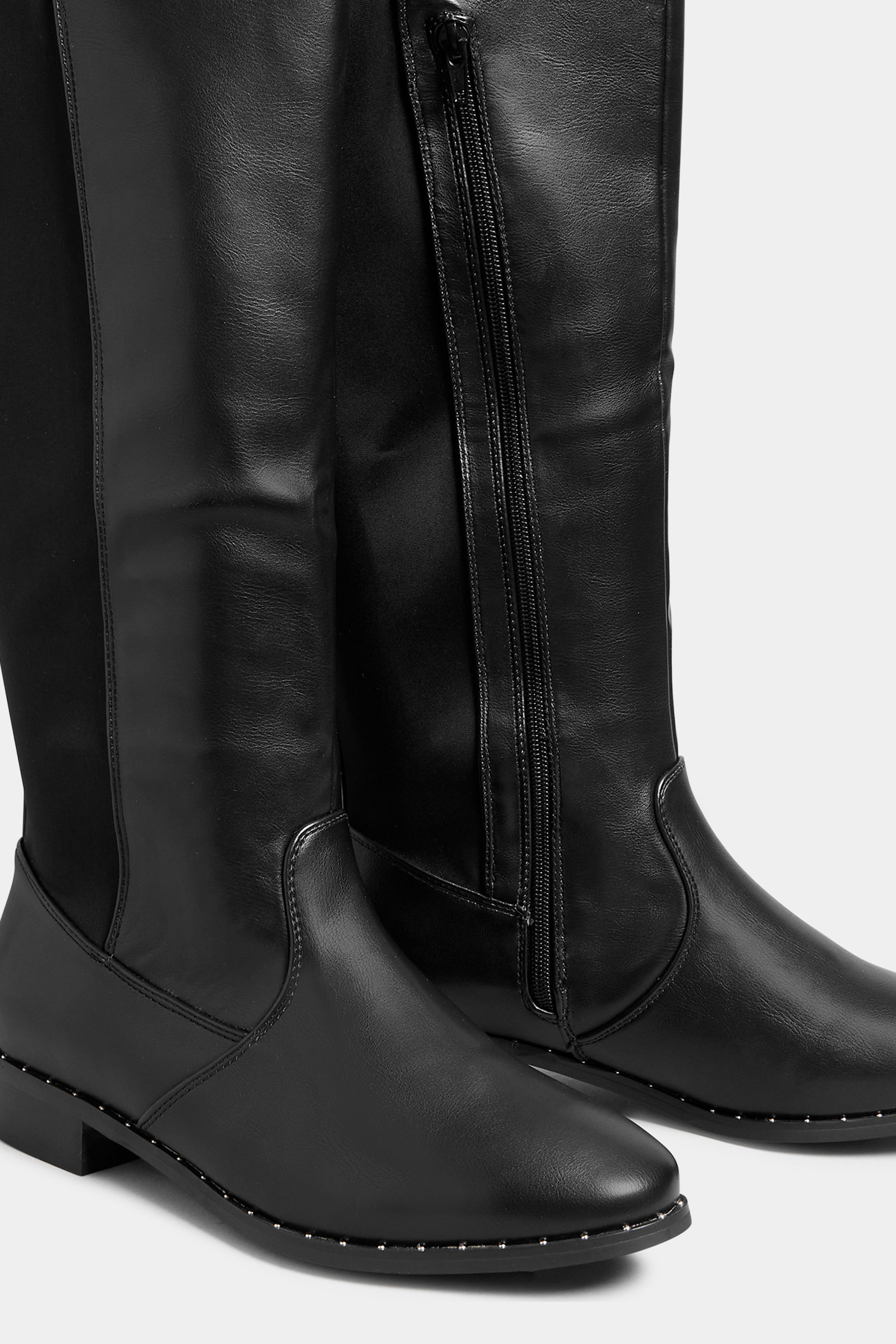 Black Studded Knee High Boots In Wide E Fit & Extra Wide EEE Fit | Yours Clothing 5